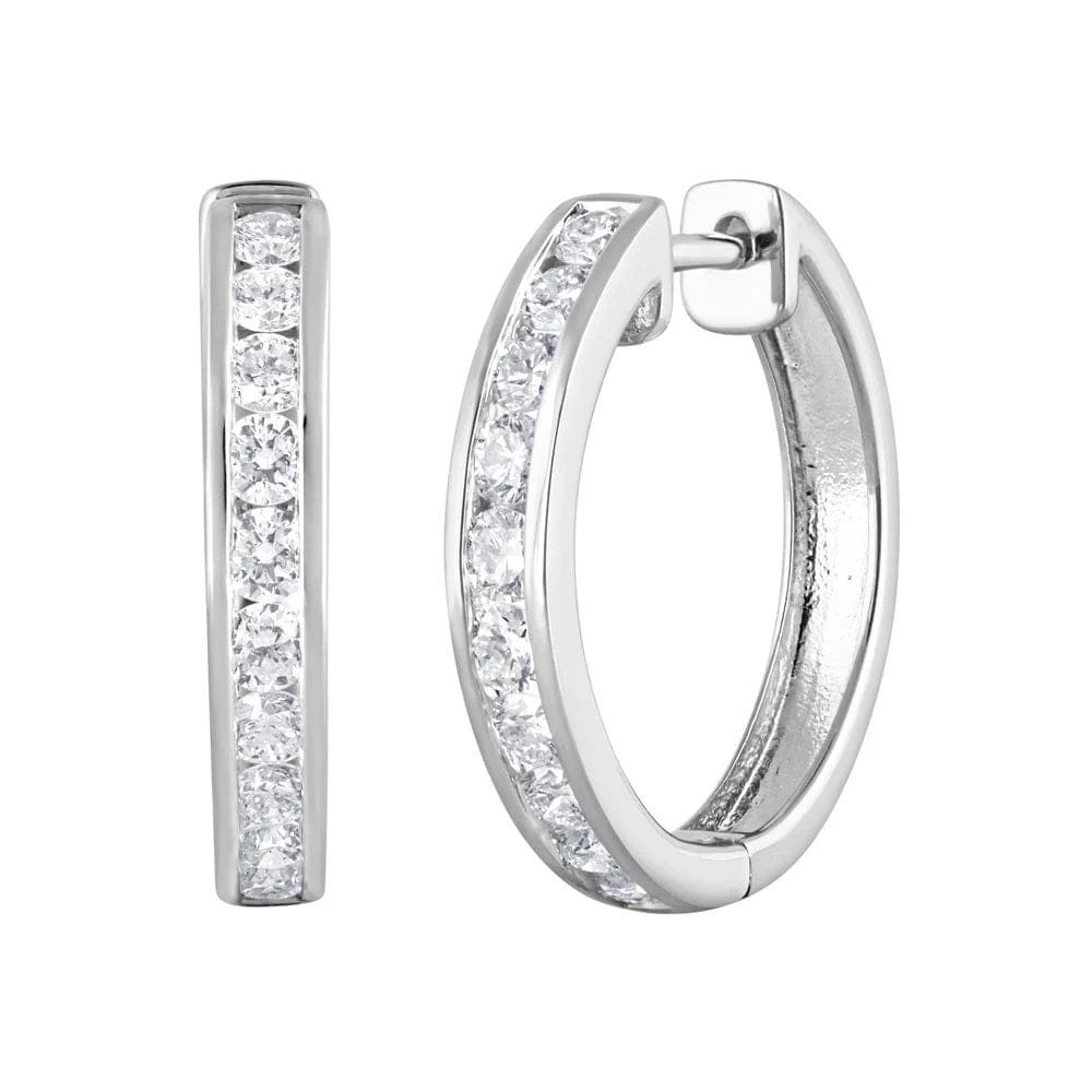 0.50 Carat Lab Grown Single Row Diamond Sterling Silver Hoop Earrings - Image 2