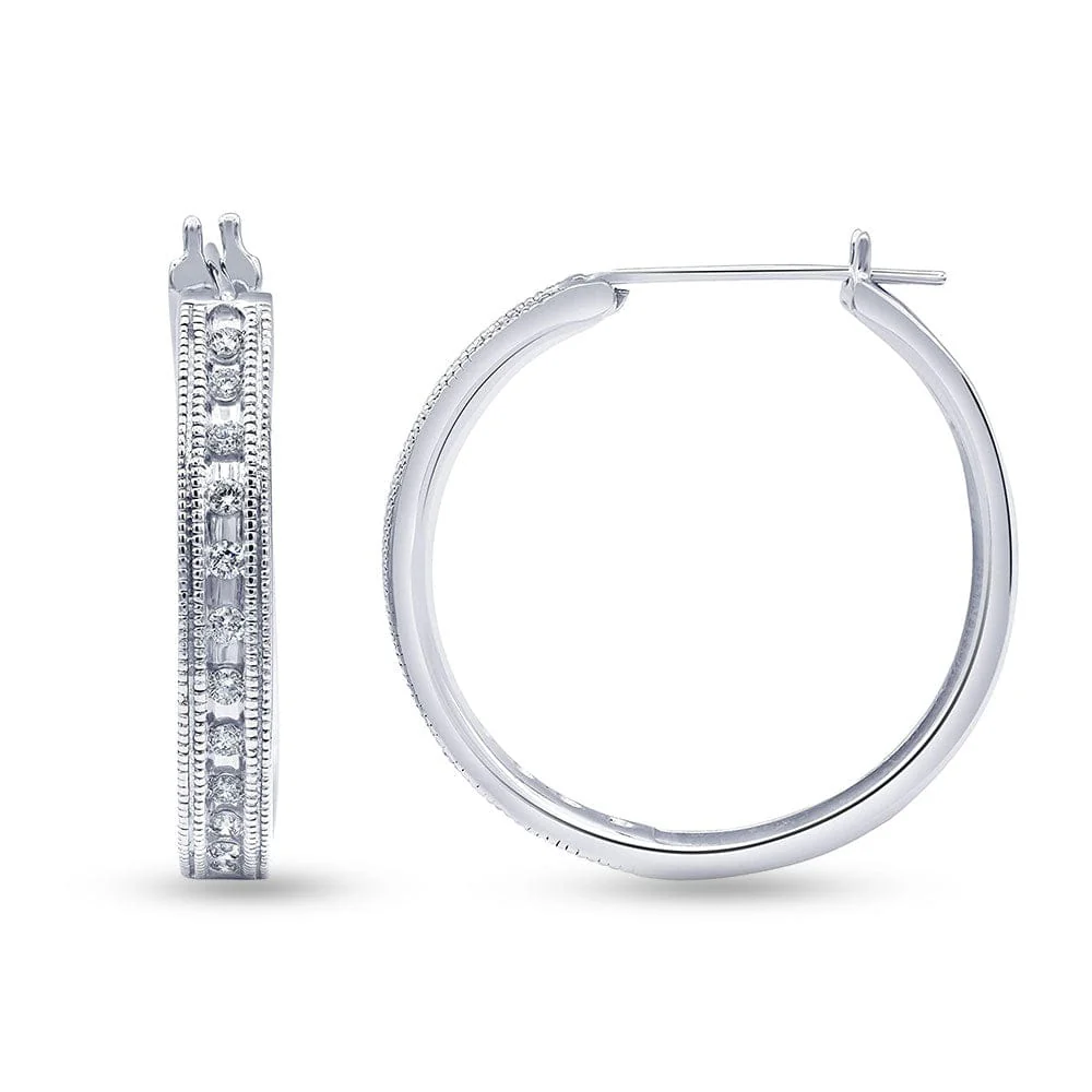 0.50 Carat Sterling Silver Lab Grown Single Row Diamond Hoop Earrings - Image 4