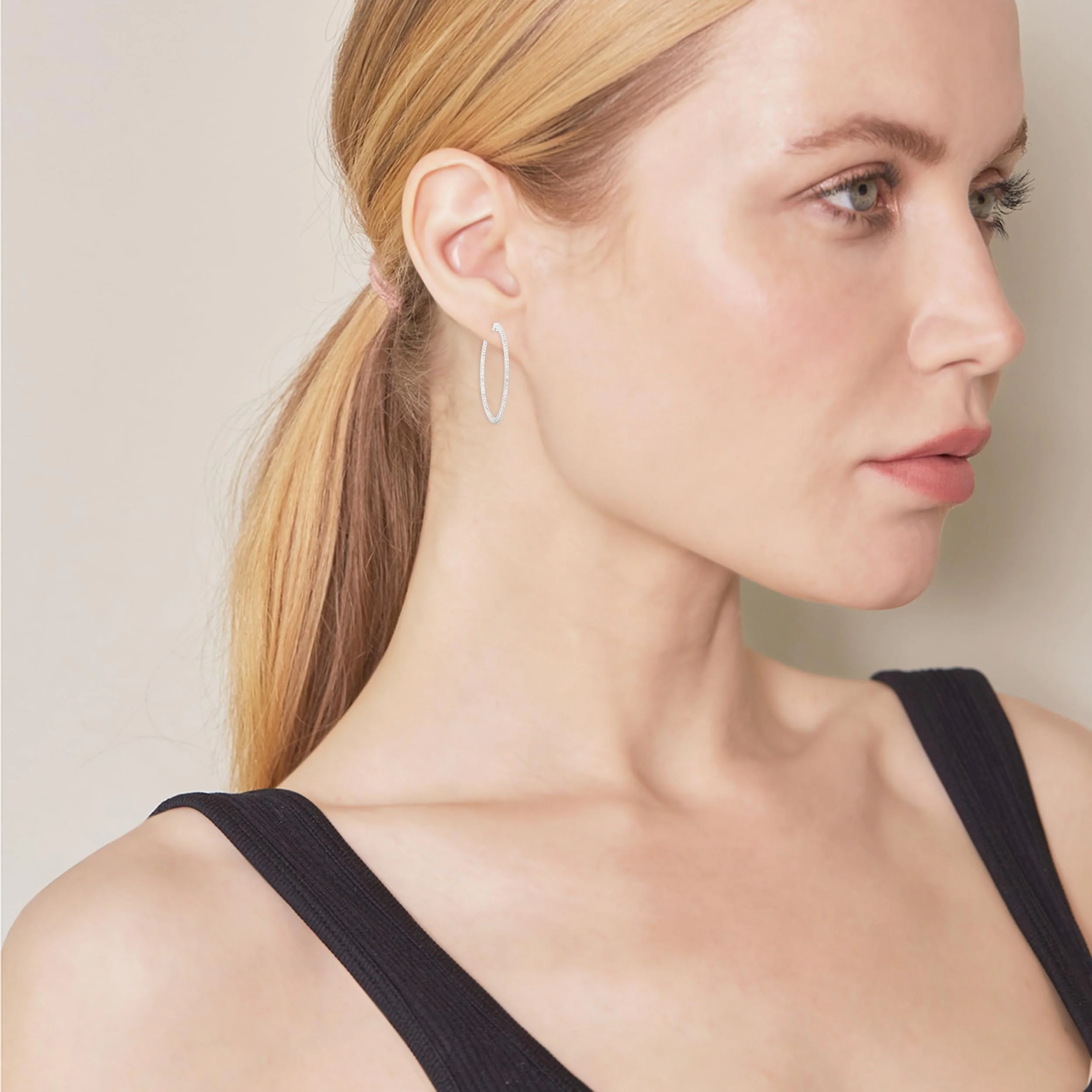 0.75 Carat Lab Grown Diamond Hinged Hoop Sterling Silver Earrings - Image 3