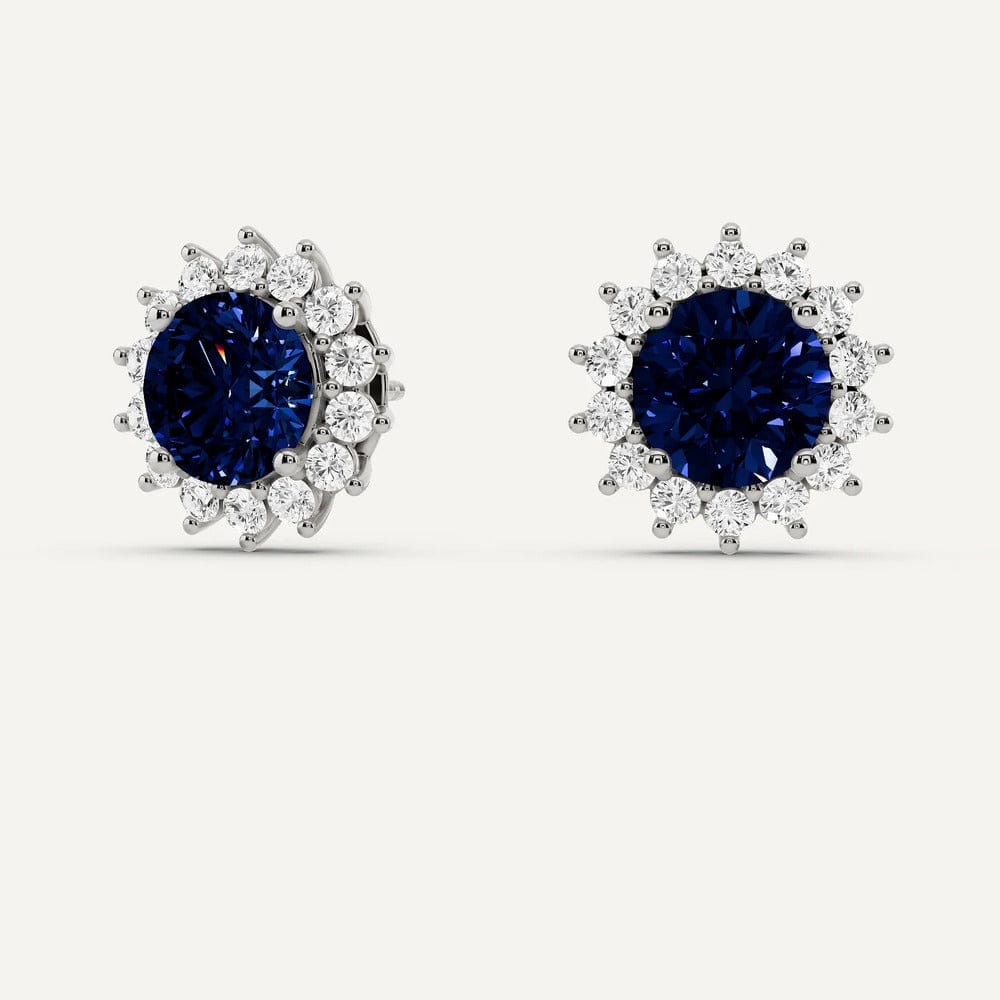 1 Carat Lab Grown Blue Sapphire Diamond Stud Earrings - Image 2