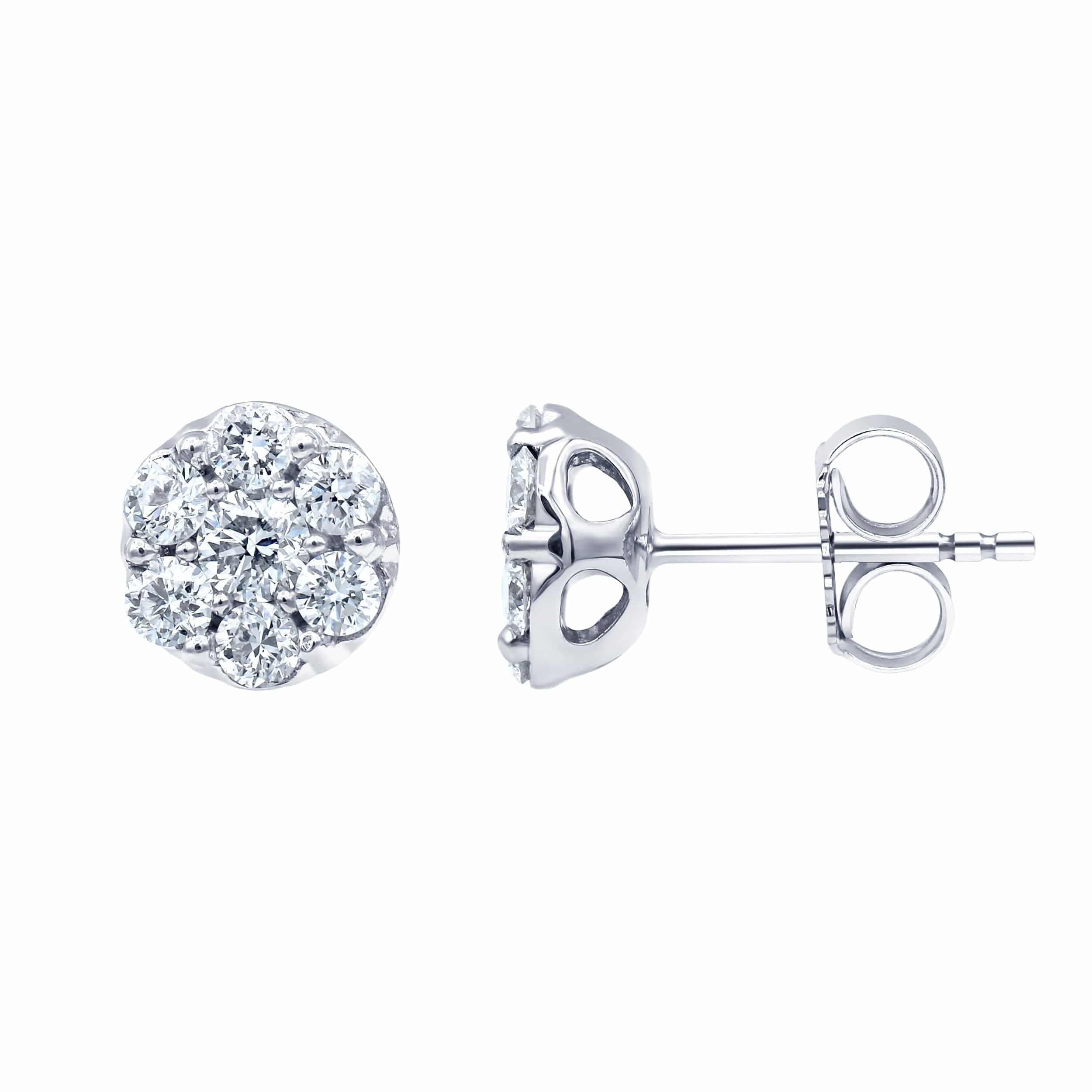 1 Carat Lab Grown Diamond Cluster Stud Earrings In Sterling Silver - Image 2