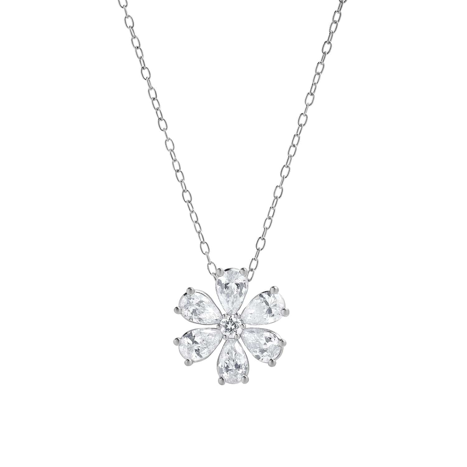 1 Carat Lab Grown Floral Diamond Pendant Necklace In Sterling Silver