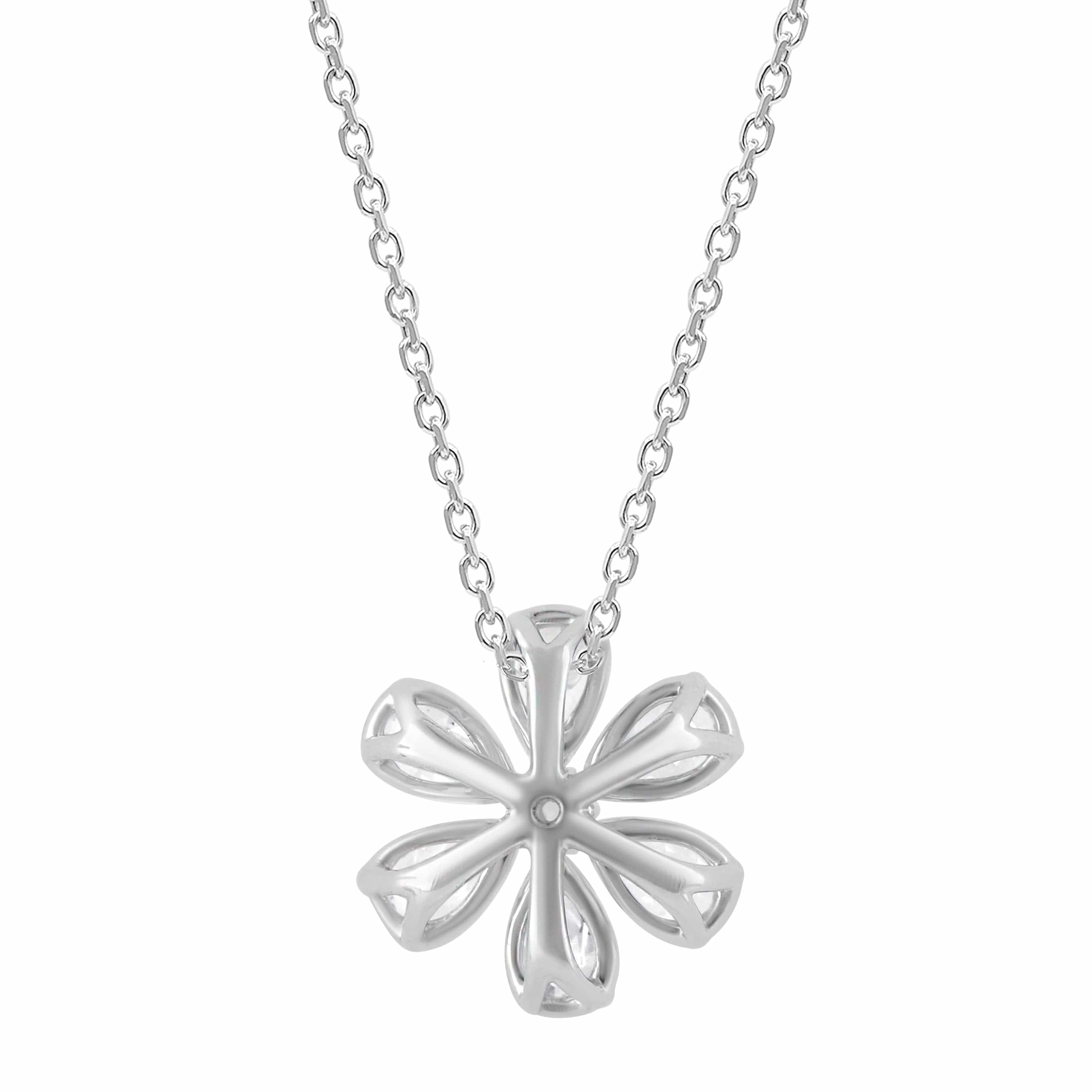 1 Carat Lab Grown Floral Diamond Pendant Necklace In Sterling Silver - Image 3