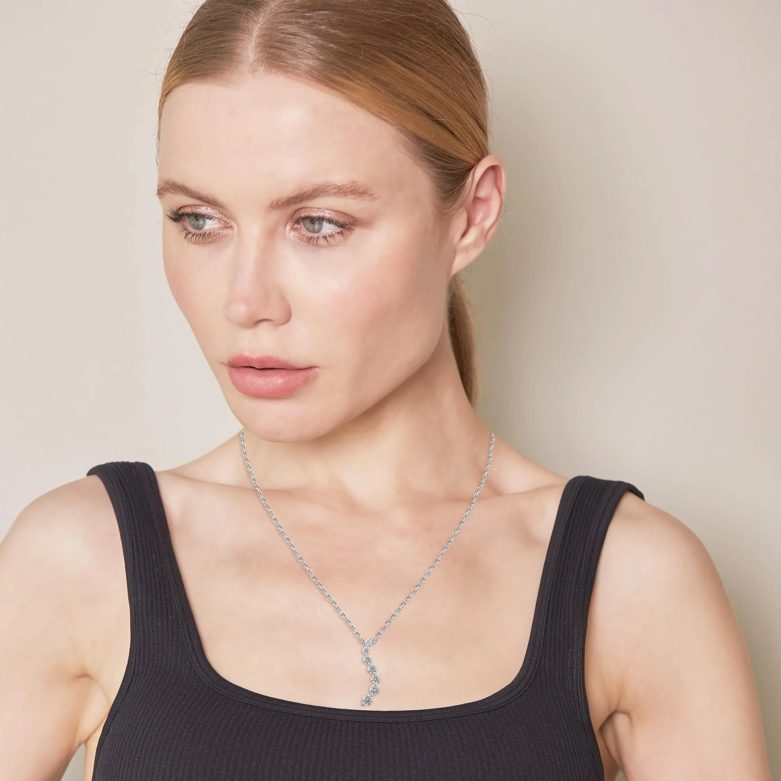 1 Carat Lab Grown Graduating Diamond Necklace In Sterling Silver - Image 3