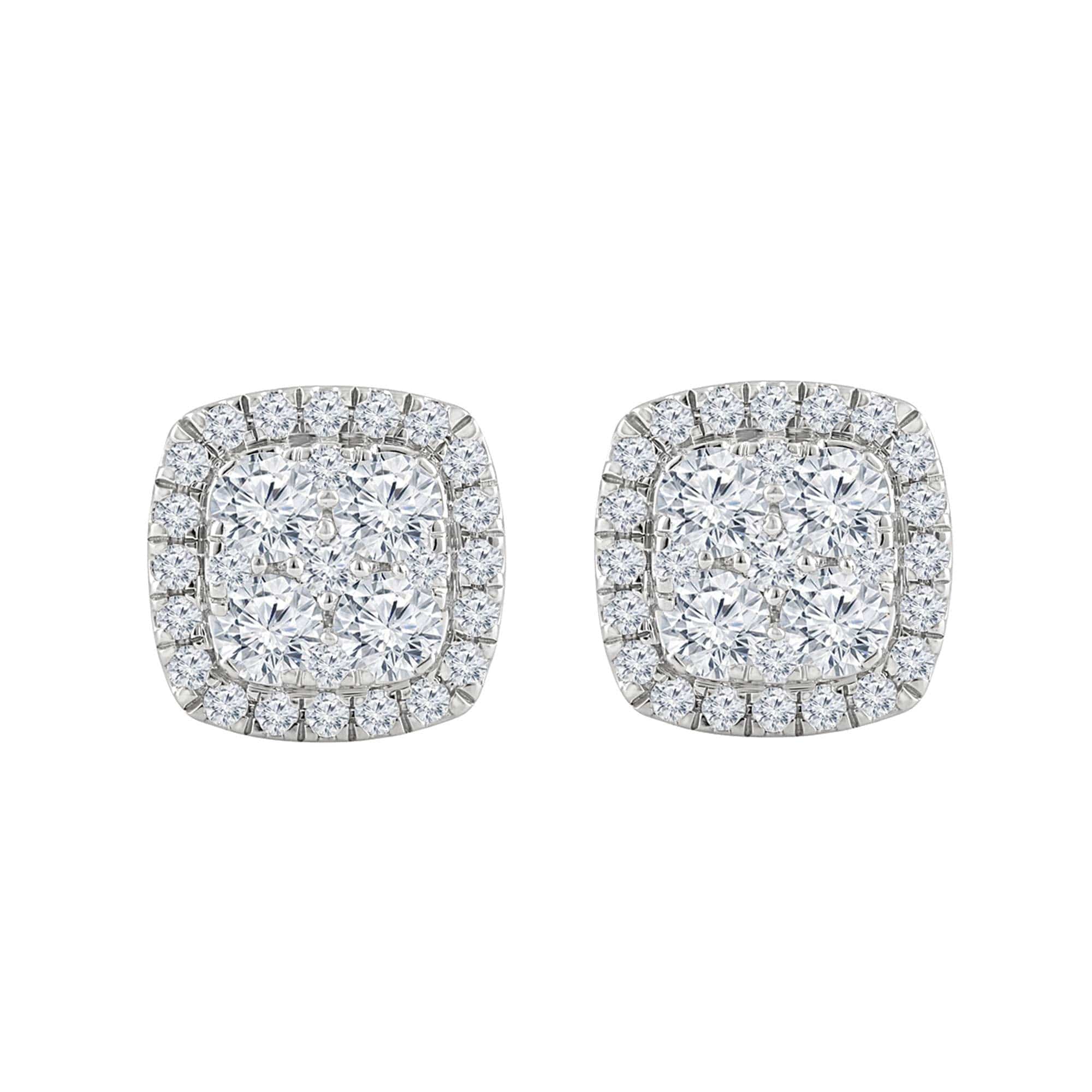 1 Carat Round Cut Lab Grown Diamond Halo Cluster Stud Earrings - Image 3