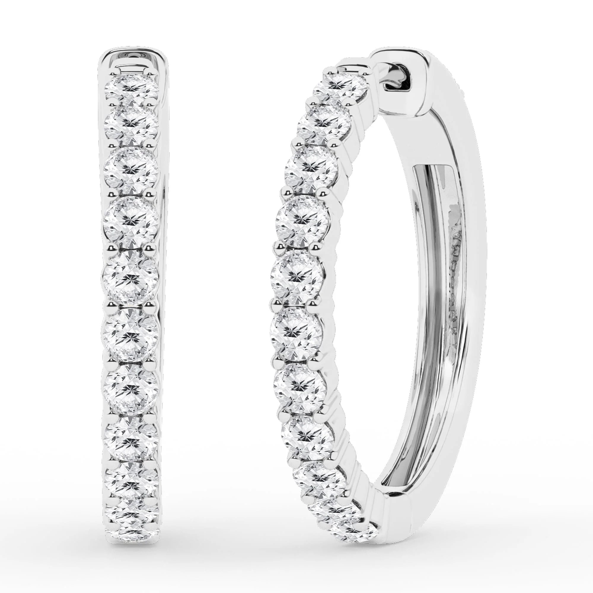 0.50 To 2 Carat Round Lab Grown Diamond Single Row Hoop Earrings In Sterling Silver - Image 14