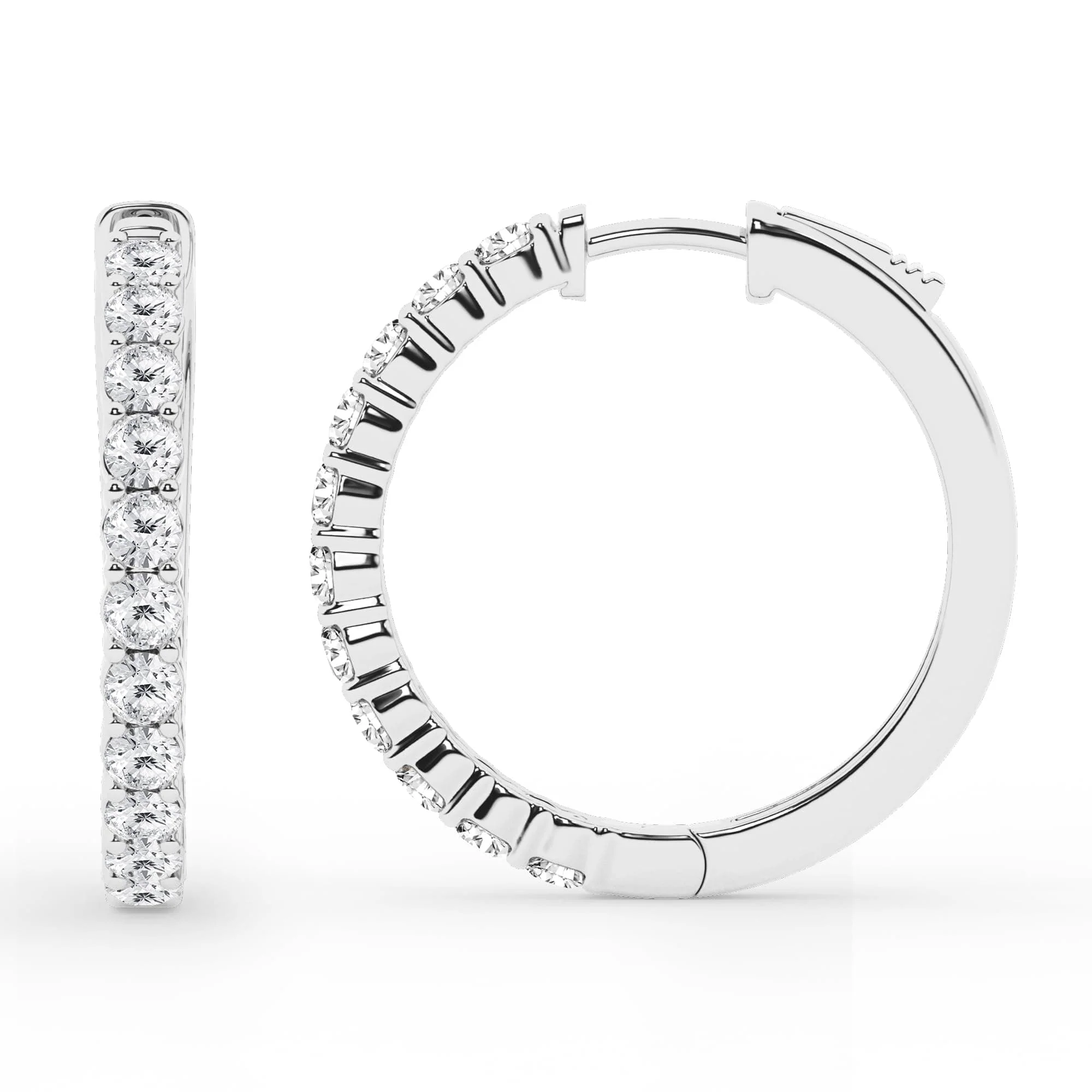 0.50 To 2 Carat Round Lab Grown Diamond Single Row Hoop Earrings In Sterling Silver - Image 3