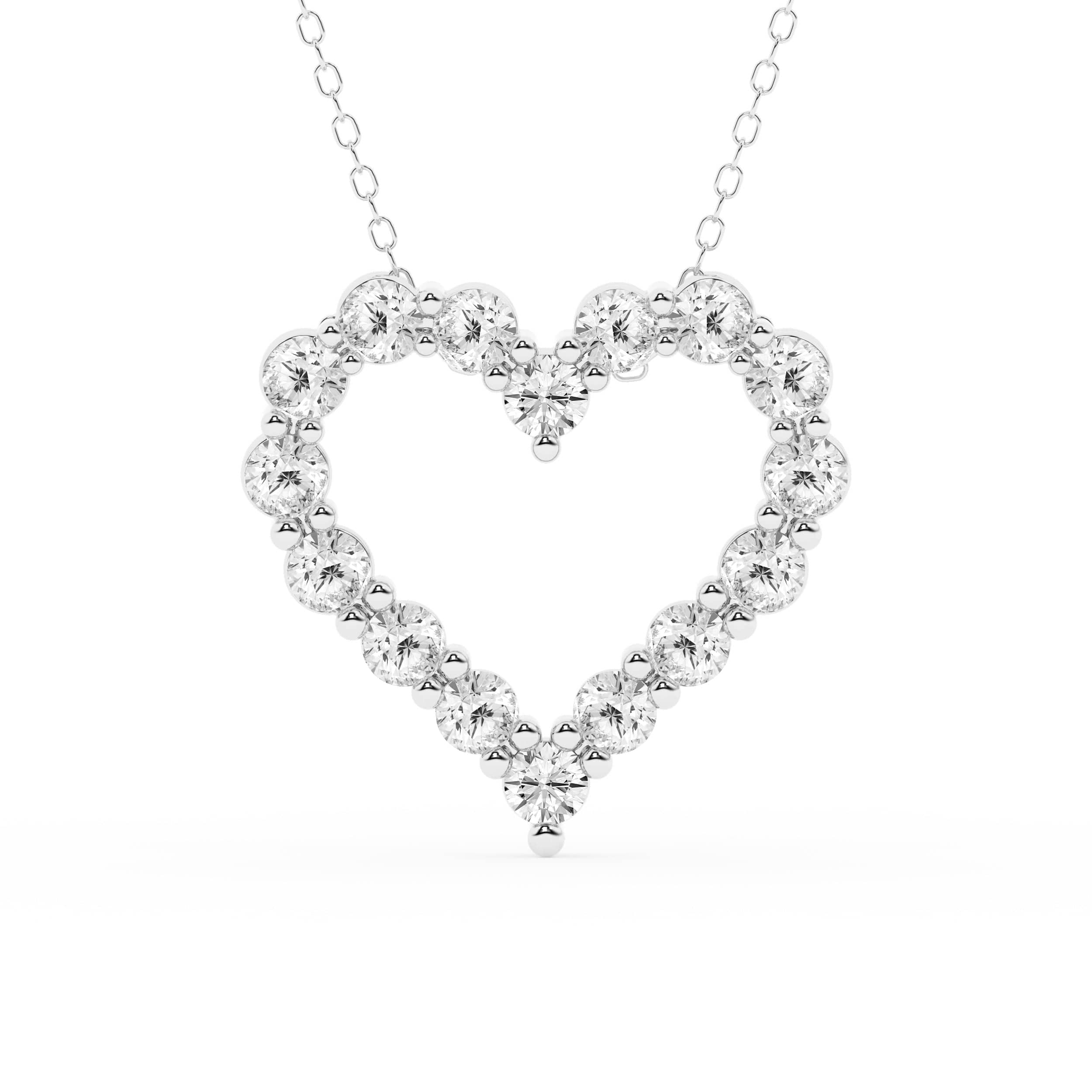 2 Carat Round Lab Grown Diamond Heart Pendant Necklace In Sterling Silver