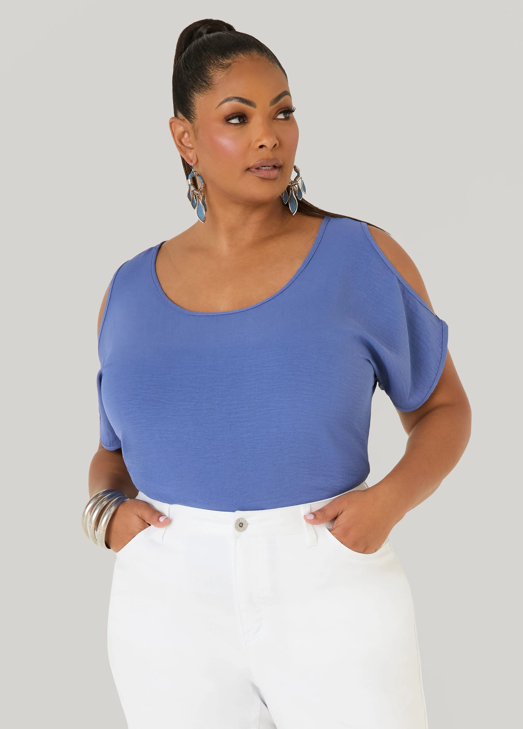Textured Cold Shoulder Top - Image 13
