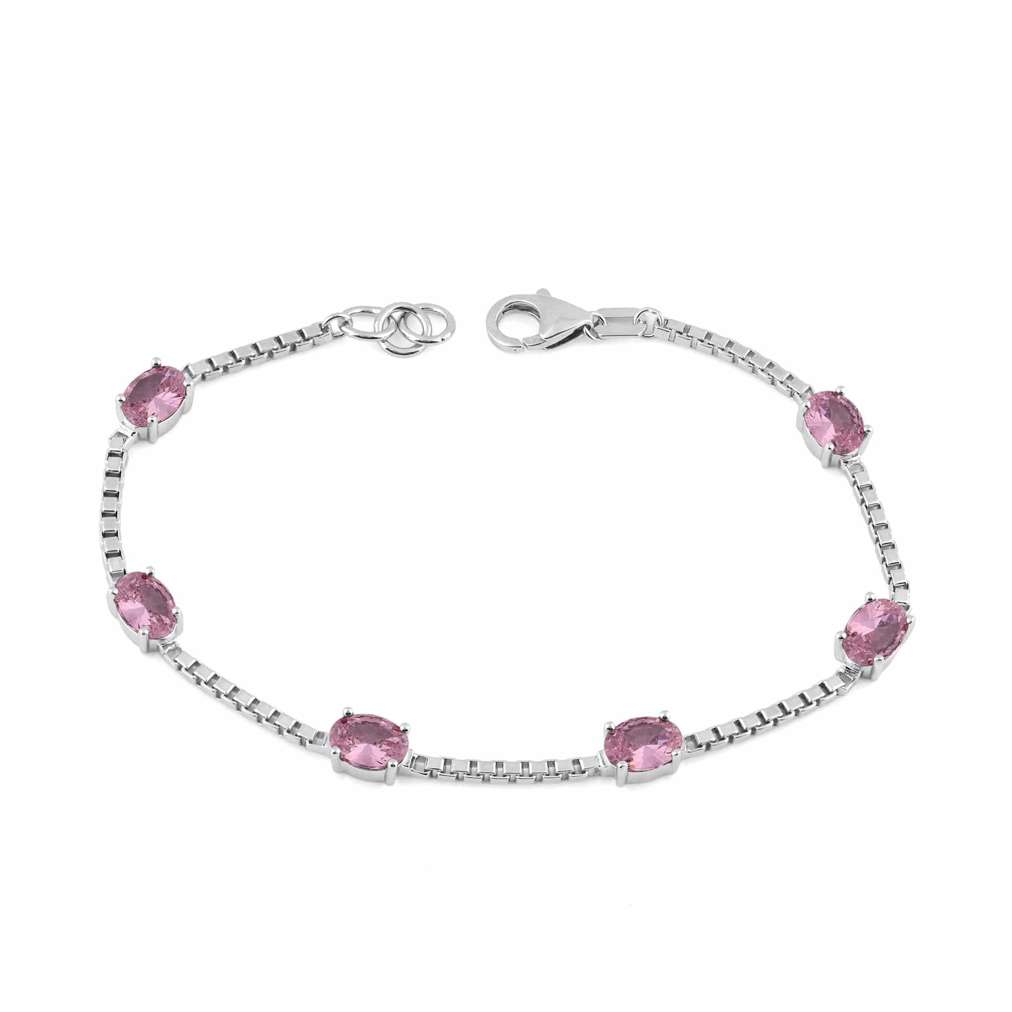 Birthstone Bracelet in Sterling Silver, Oval Cut 5*7mm, 7 Inches with an Extender, 12 Gemstone Options, Gift Box Included - April, White Zircon - Image 13