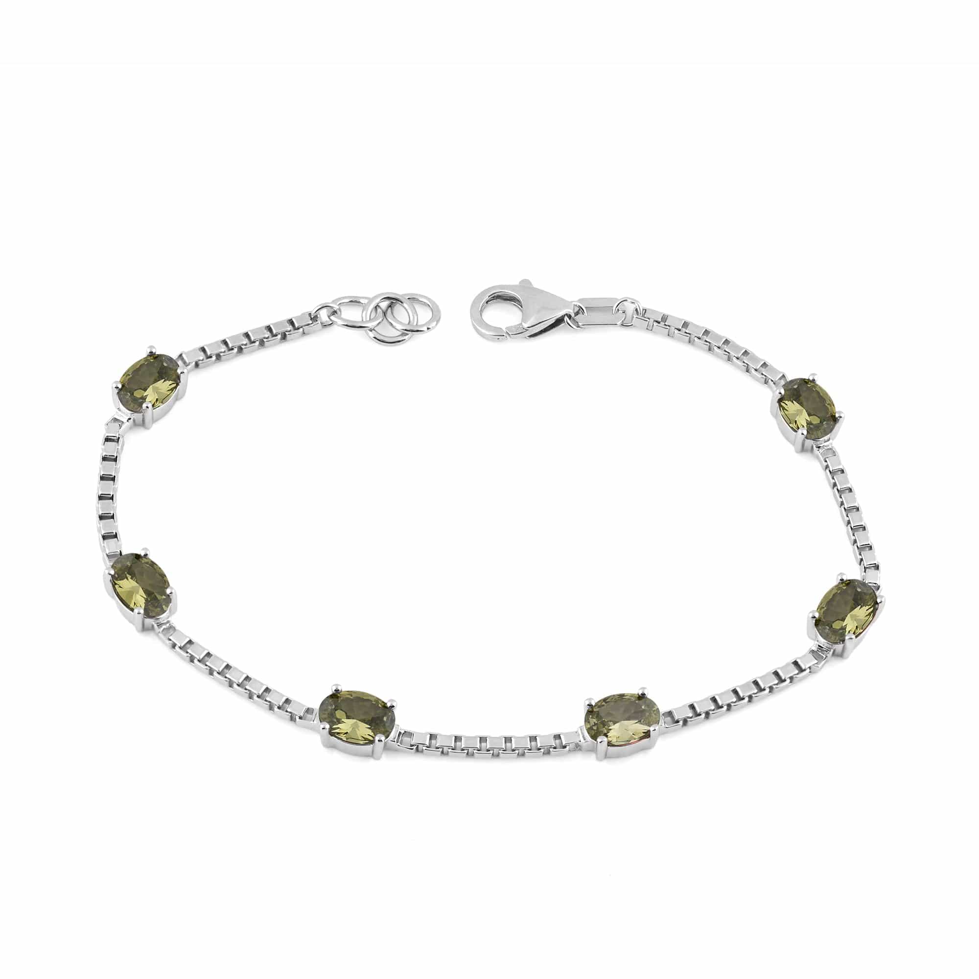 Birthstone Bracelet in Sterling Silver, Oval Cut 5*7mm, 7 Inches with an Extender, 12 Gemstone Options, Gift Box Included - April, White Zircon - Image 17