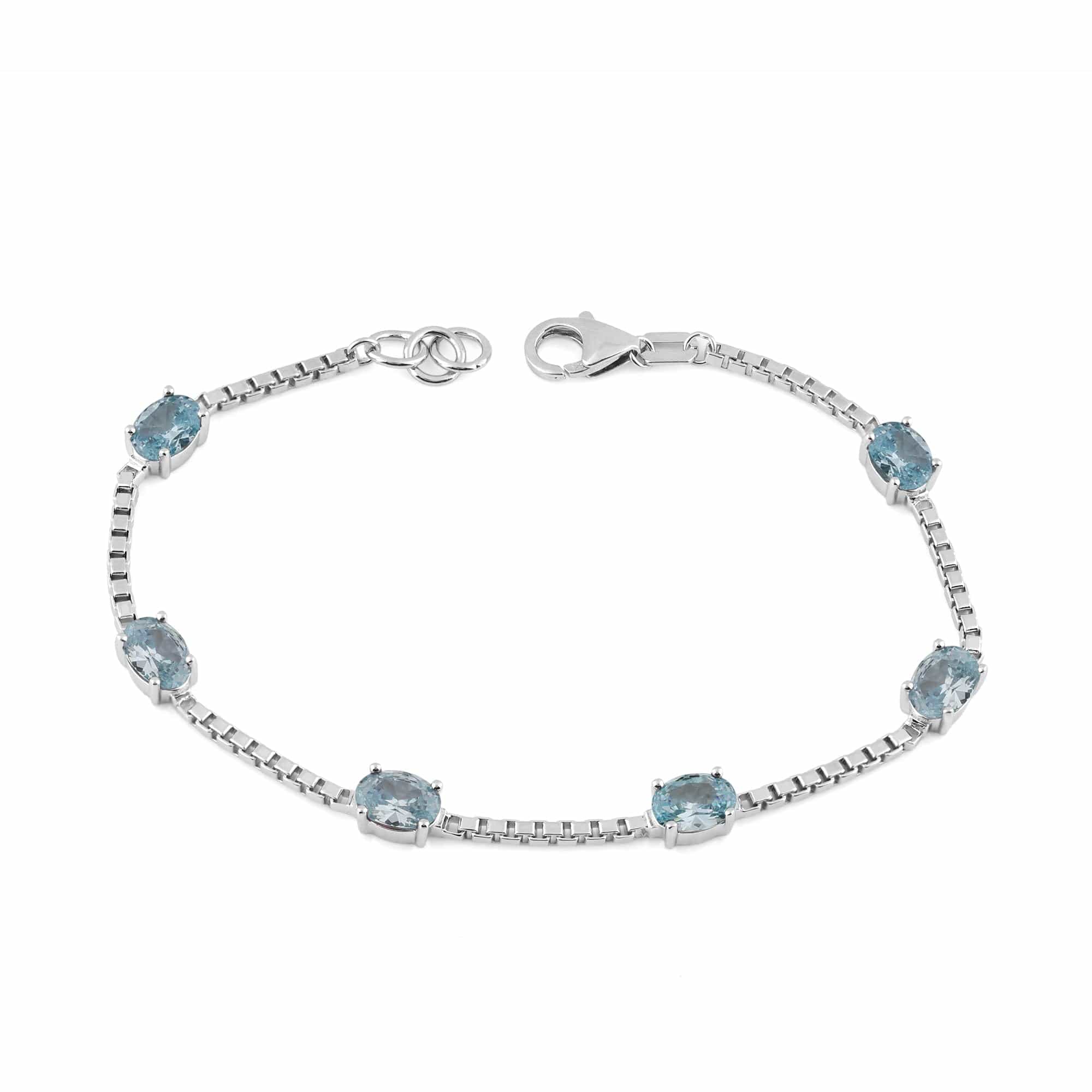 Birthstone Bracelet in Sterling Silver, Oval Cut 5*7mm, 7 Inches with an Extender, 12 Gemstone Options, Gift Box Included - April, White Zircon - Image 29