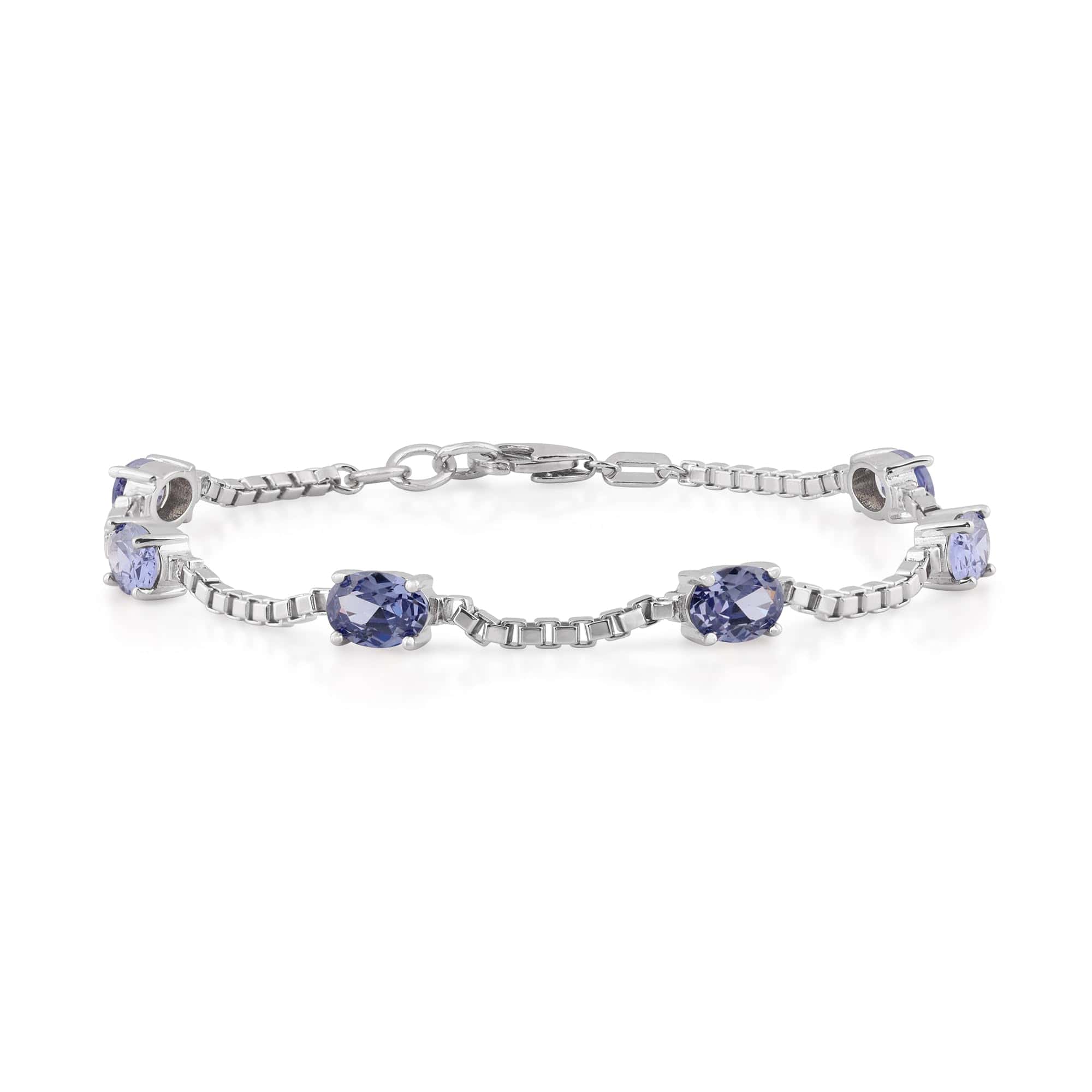 Birthstone Bracelet in Sterling Silver, Oval Cut 5*7mm, 7 Inches with an Extender, 12 Gemstone Options, Gift Box Included - April, White Zircon - Image 32
