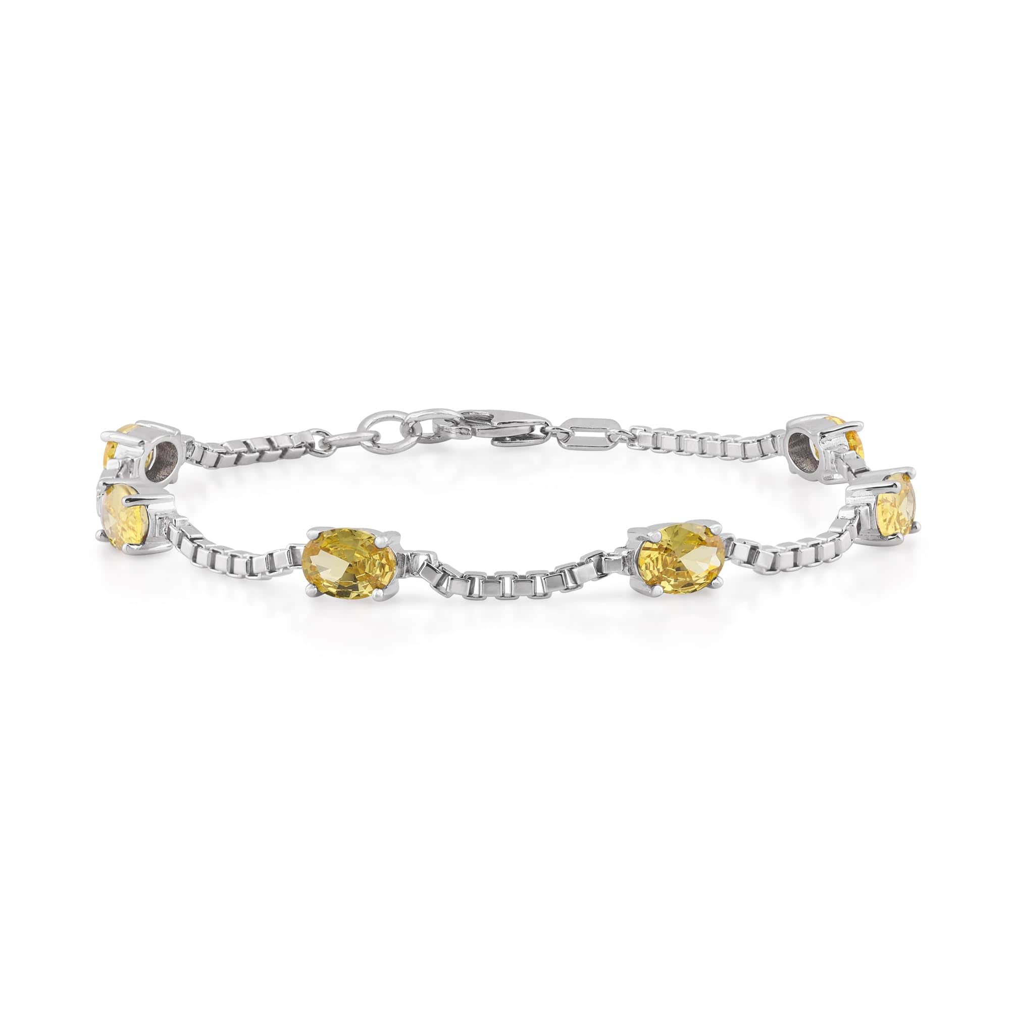 Birthstone Bracelet in Sterling Silver, Oval Cut 5*7mm, 7 Inches with an Extender, 12 Gemstone Options, Gift Box Included - April, White Zircon - Image 4