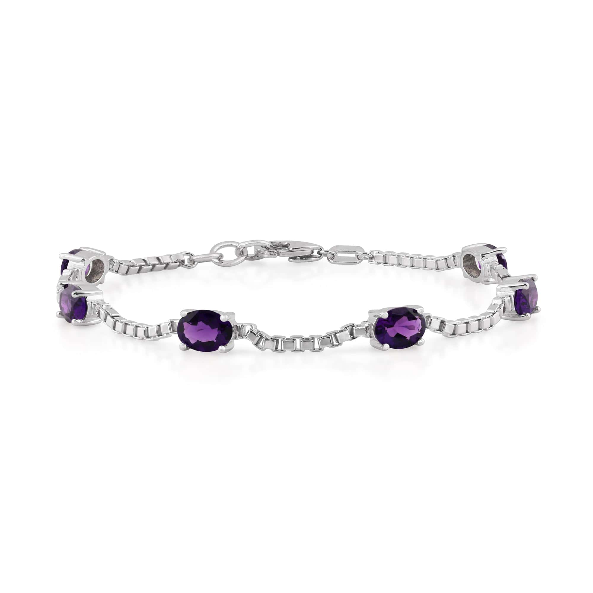 Birthstone Bracelet in Sterling Silver, Oval Cut 5*7mm, 7 Inches with an Extender, 12 Gemstone Options, Gift Box Included - April, White Zircon - Image 43
