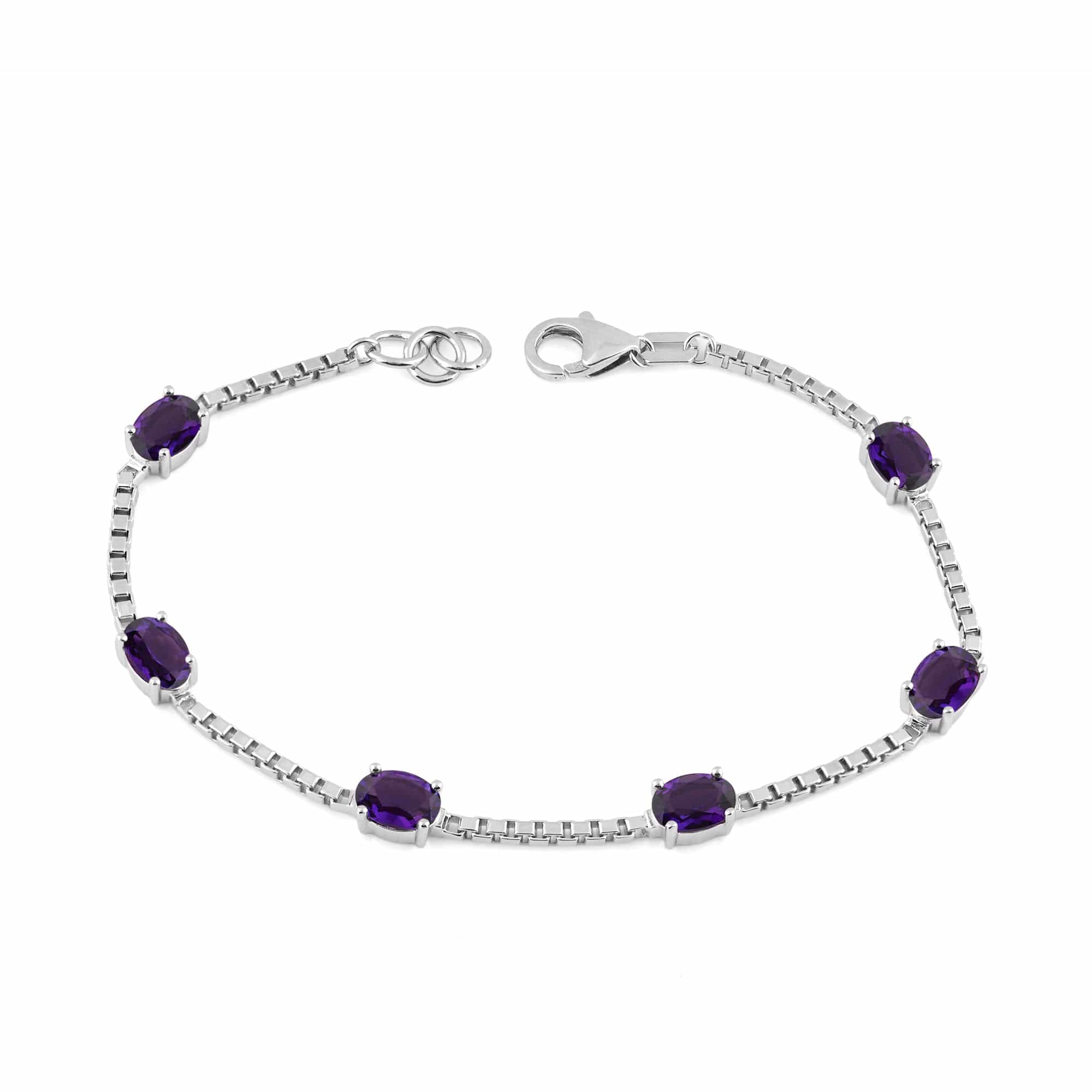 Birthstone Bracelet in Sterling Silver, Oval Cut 5*7mm, 7 Inches with an Extender, 12 Gemstone Options, Gift Box Included - April, White Zircon - Image 44