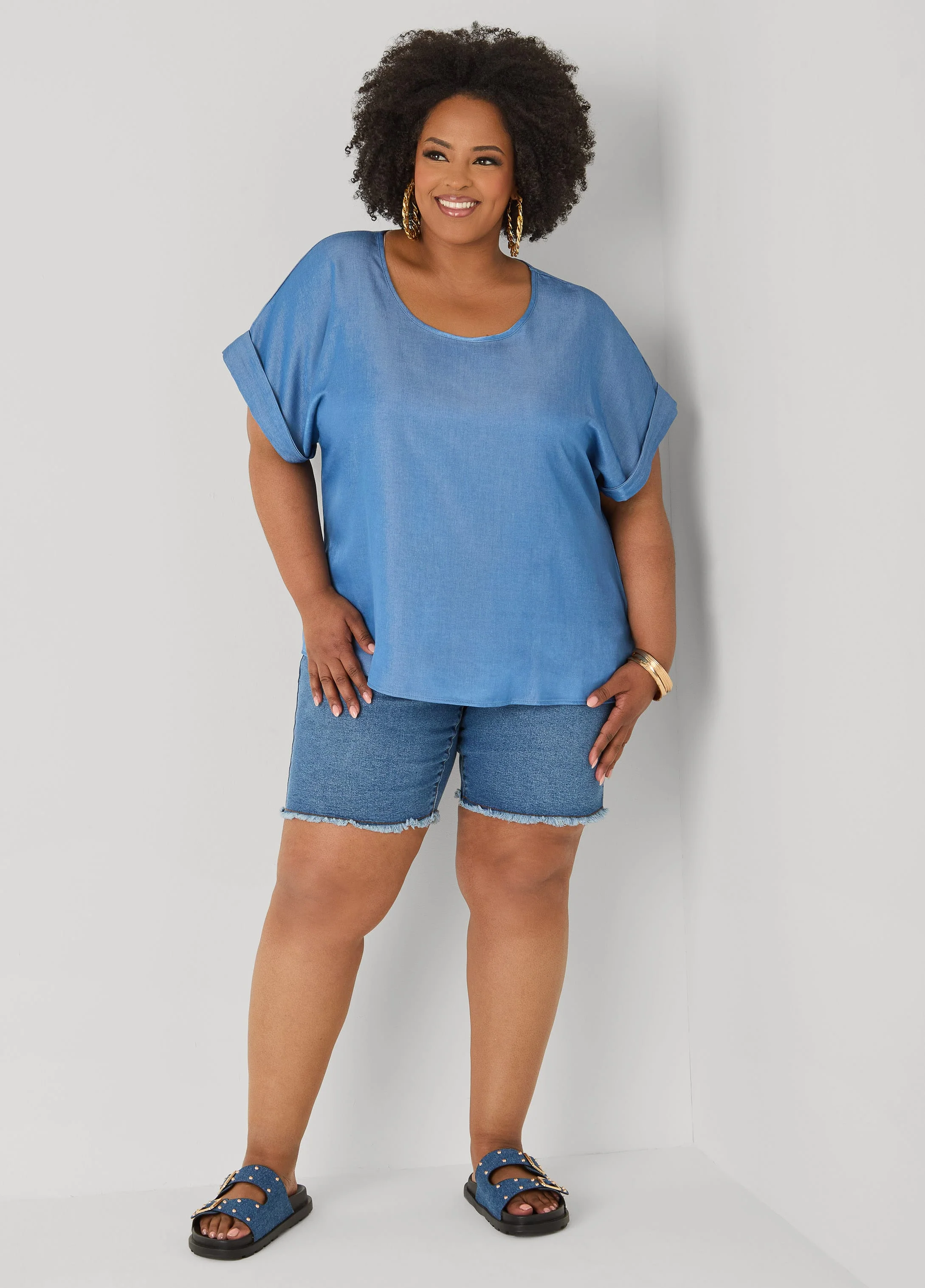 Chambray Dolman Blouse with Side Vents - Image 4