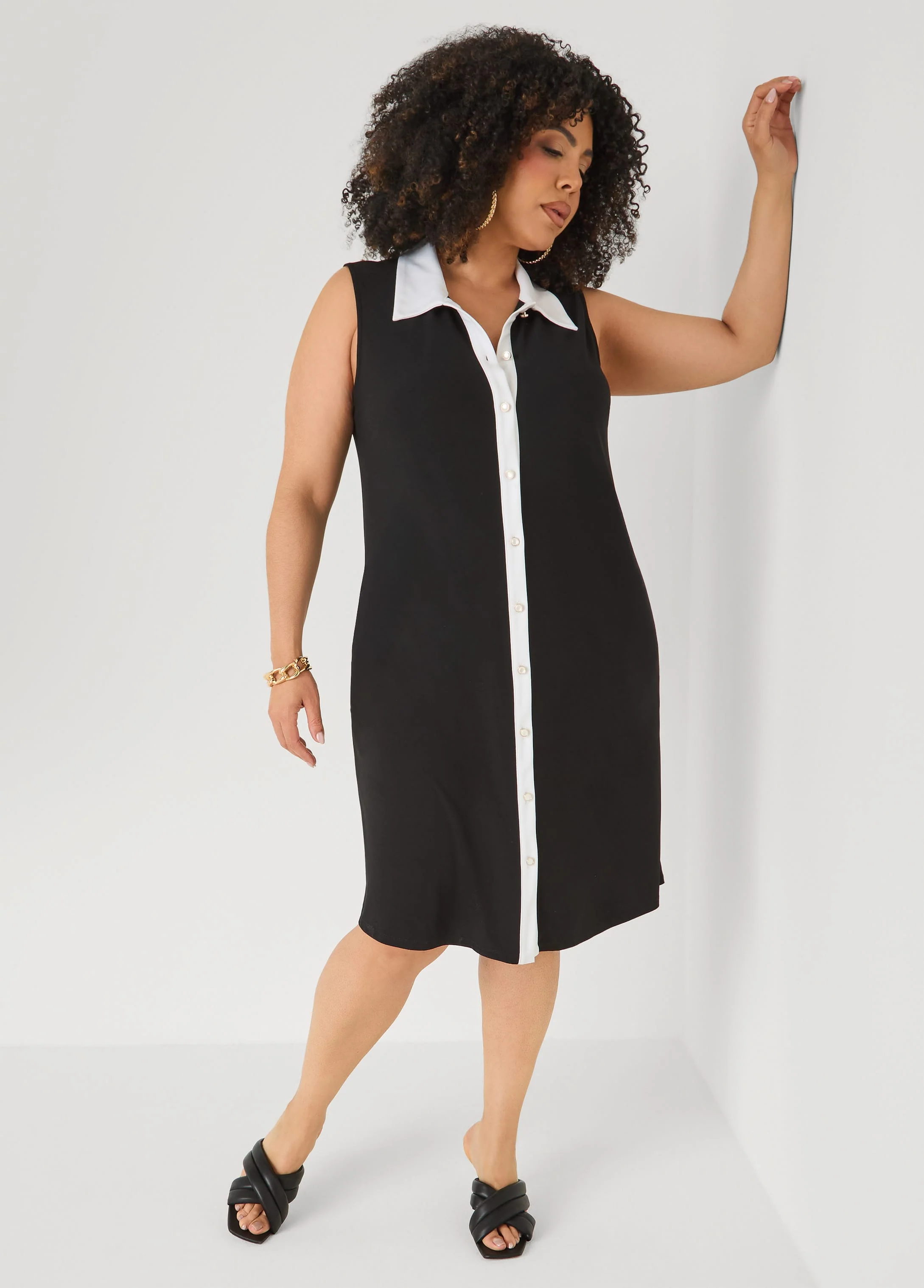Two Tone Button Front Dress - Image 3