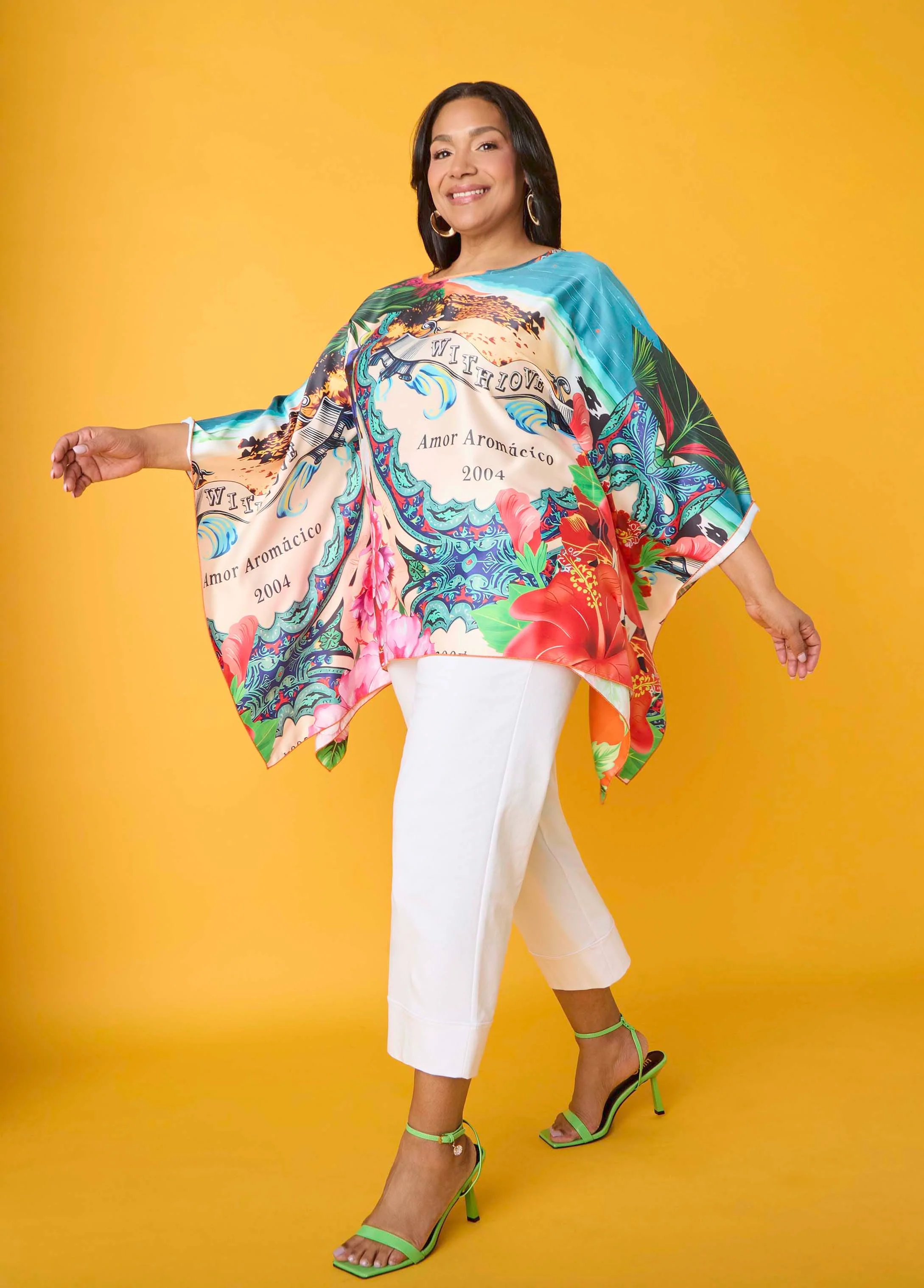 Postcard Print Satin Tunic