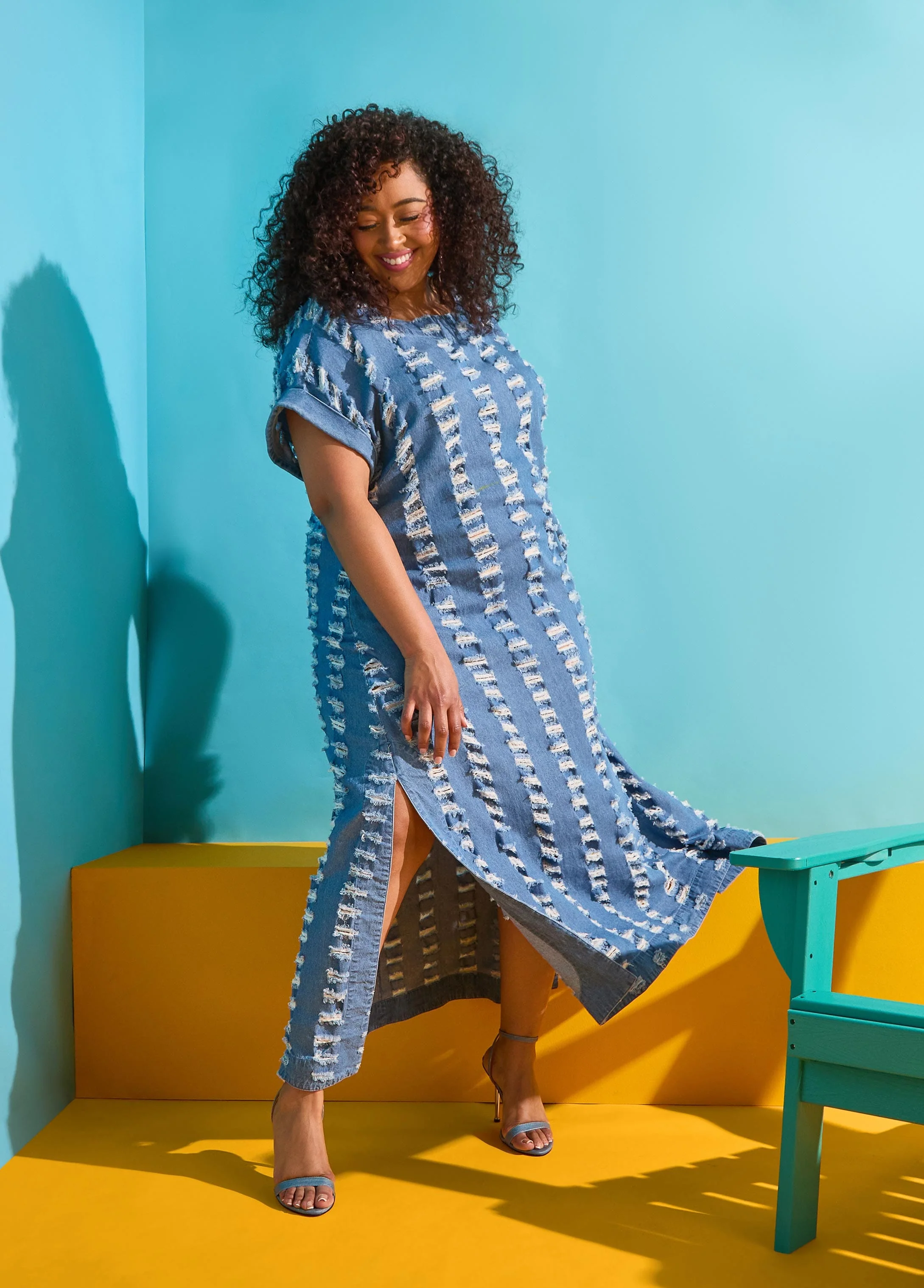 Distressed Denim Maxi Dress - Image 8