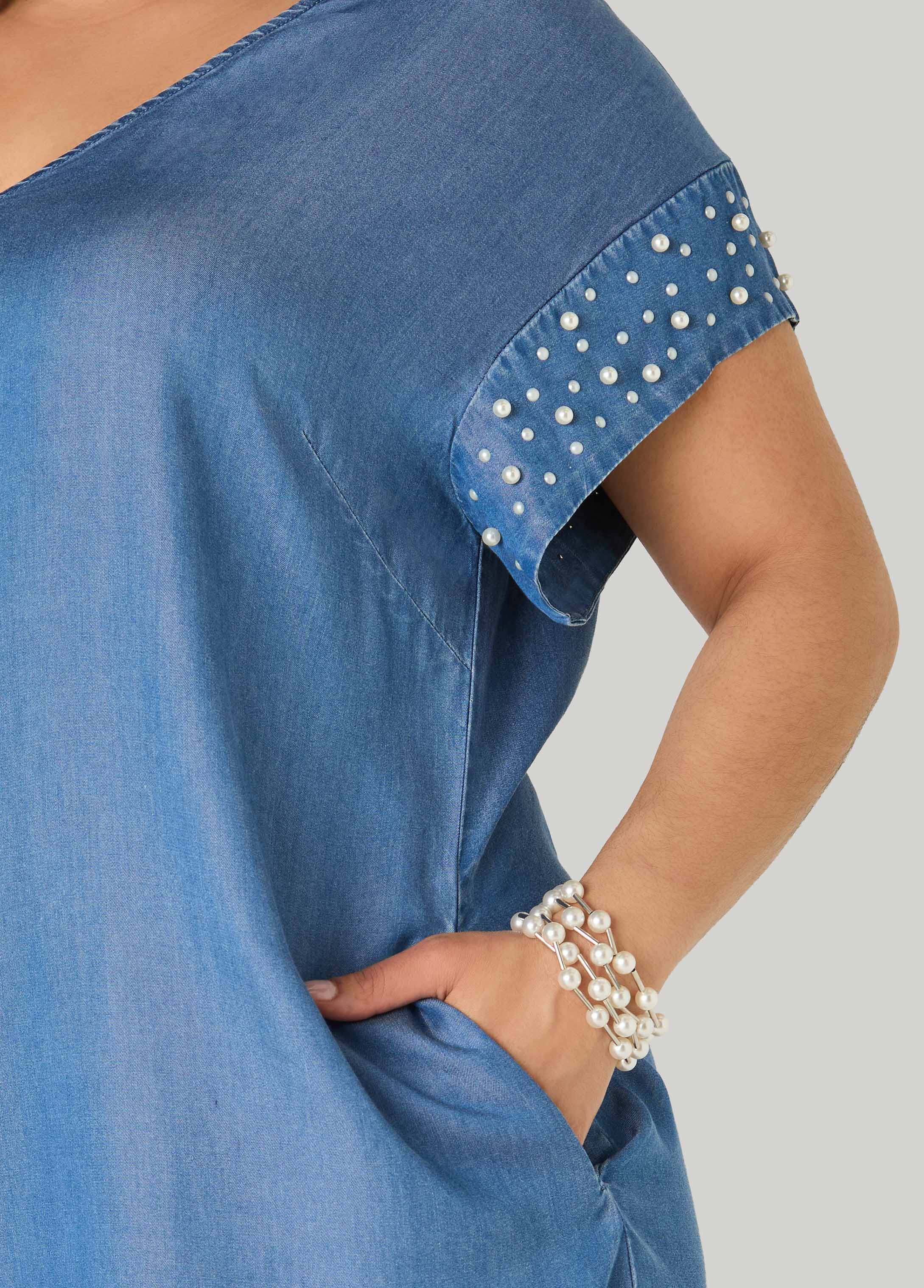 Faux Pearl Chambray Dress - Image 4