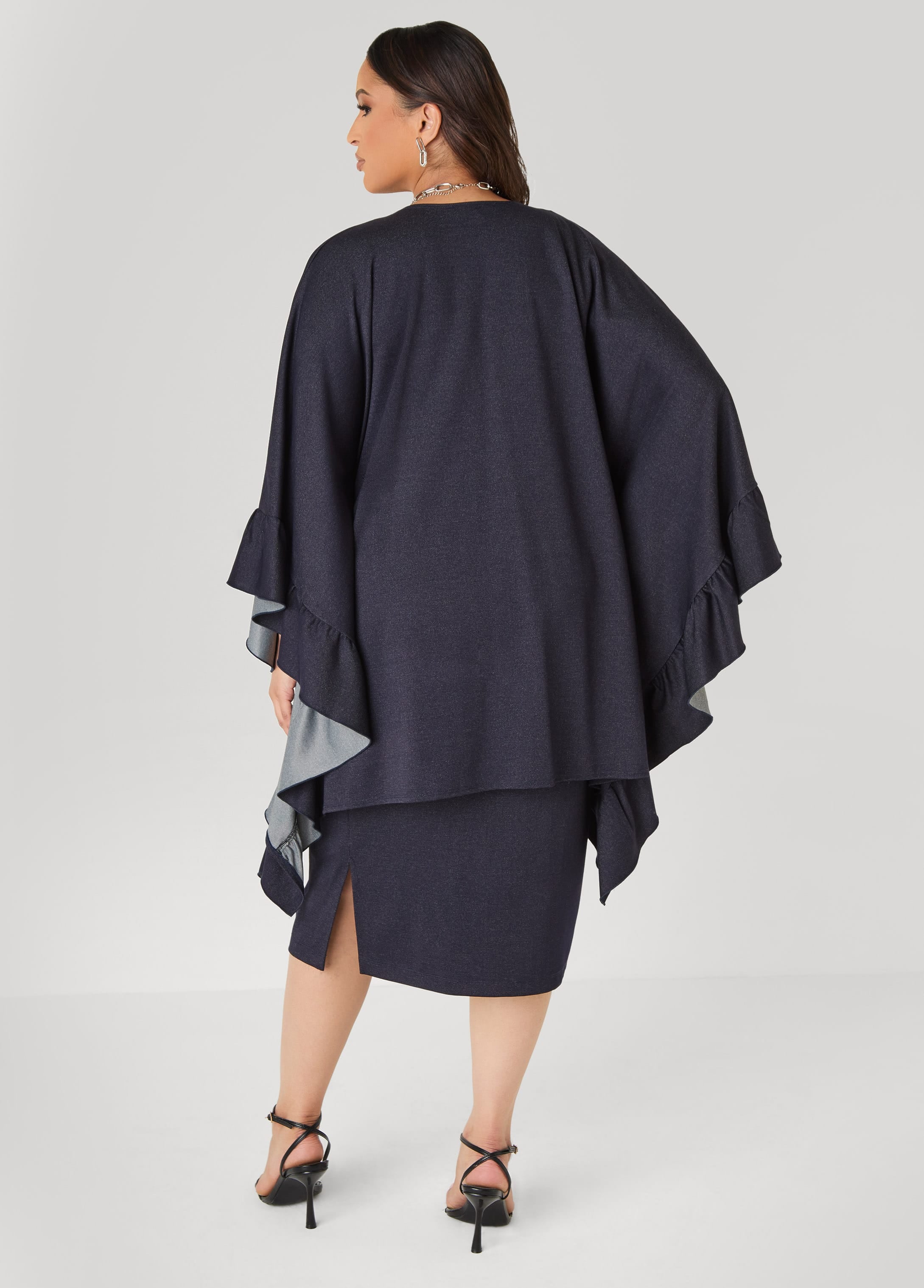 Ruffle Trimmed Denim Kimono - Image 2
