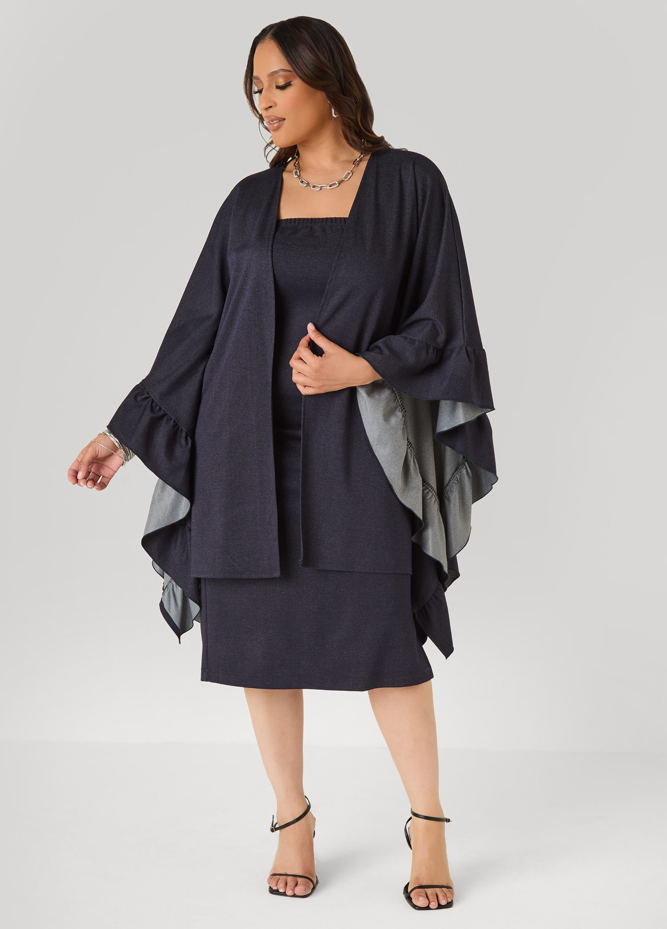 Ruffle Trimmed Denim Kimono - Image 4