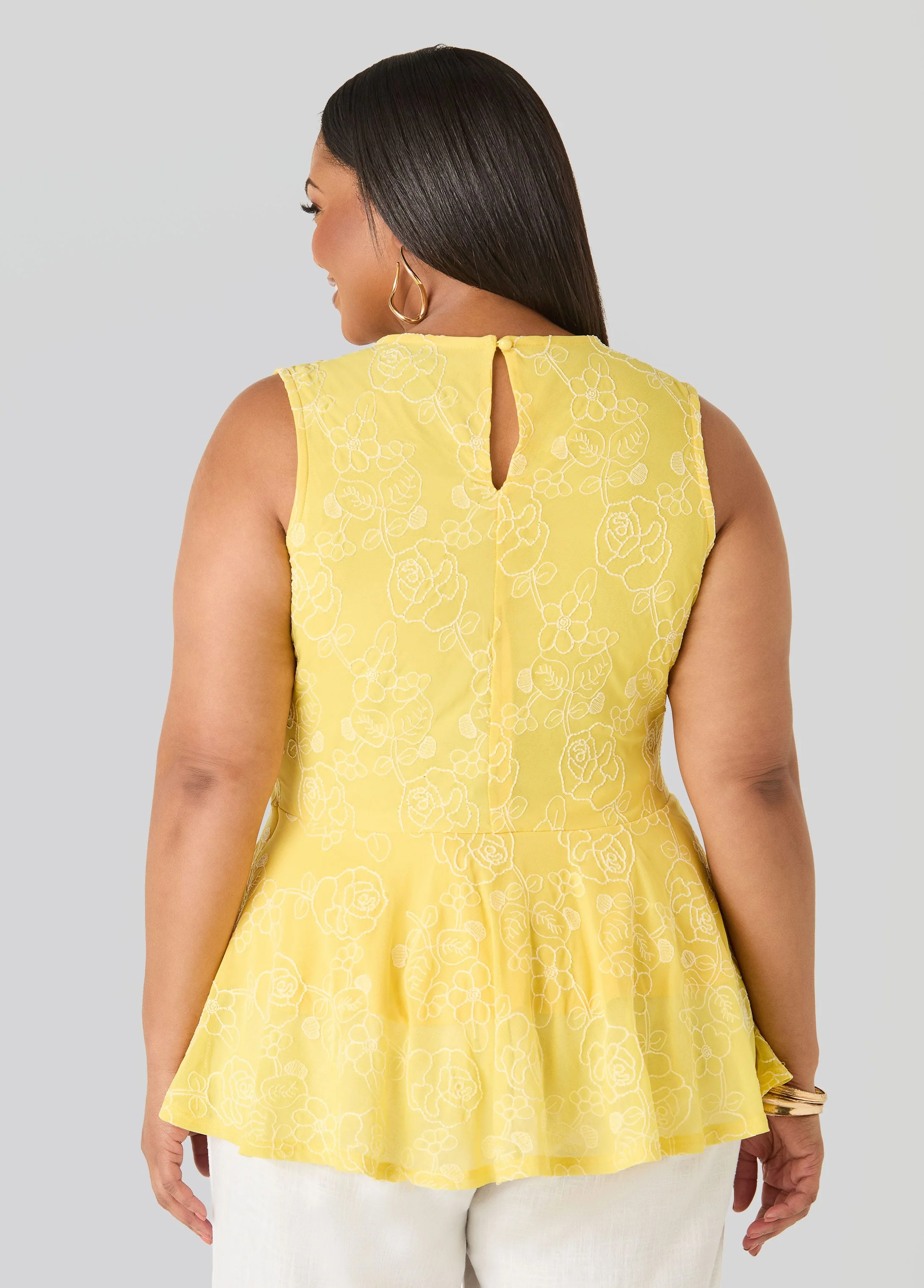 Floral Embroidered Peplum Top - Image 2