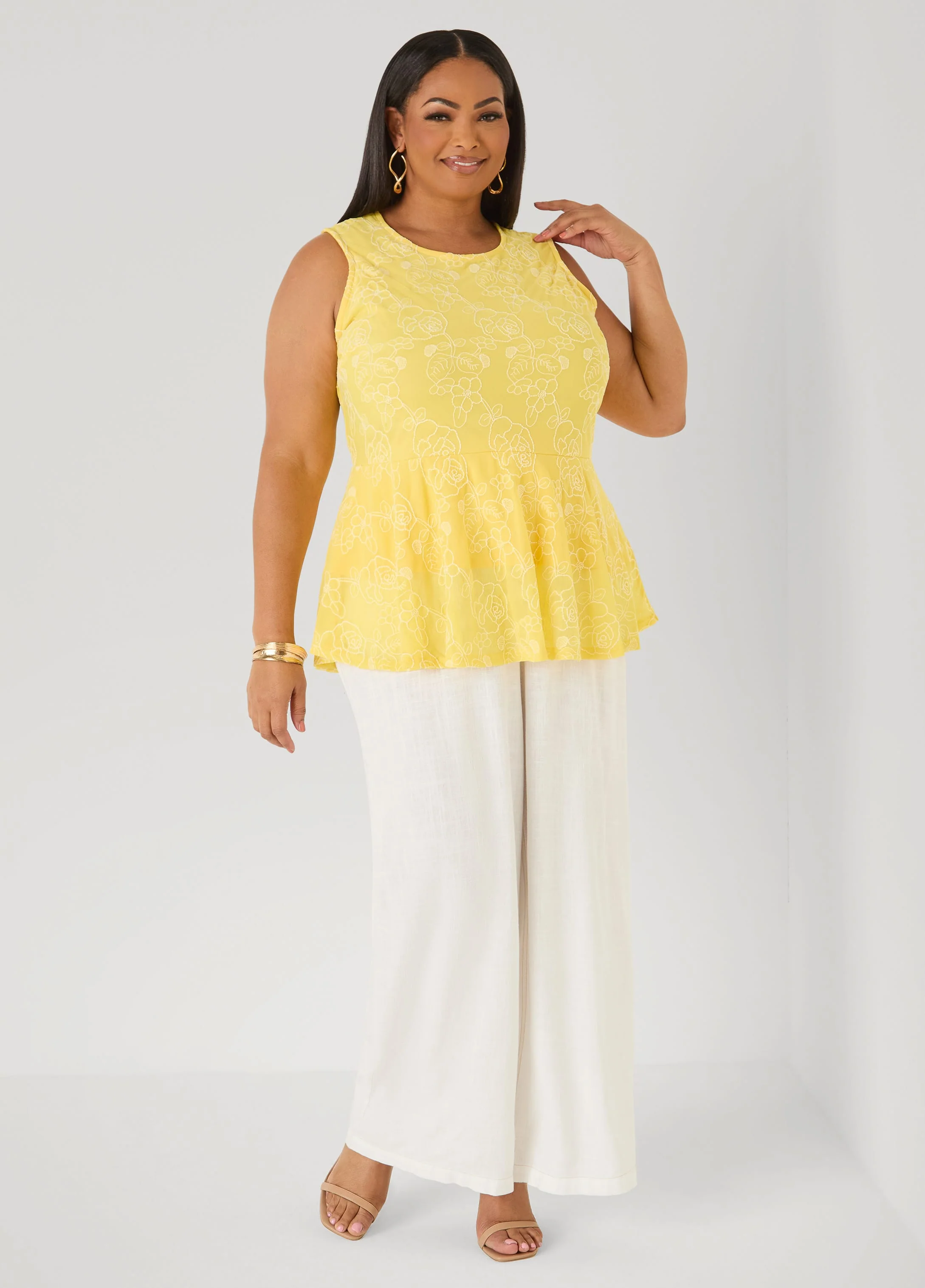 Floral Embroidered Peplum Top - Image 3