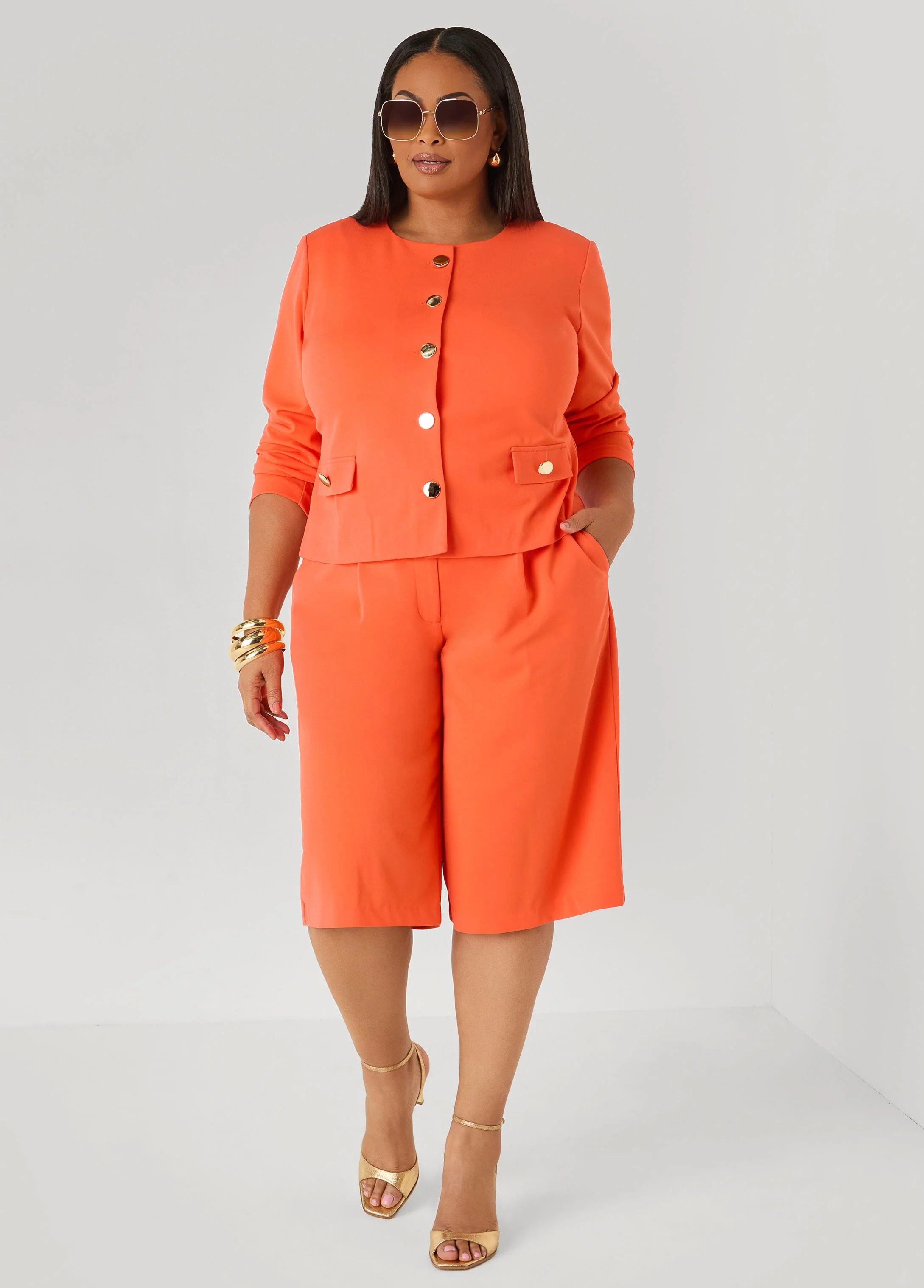 Button Detailed Crepe Jacket - Image 4