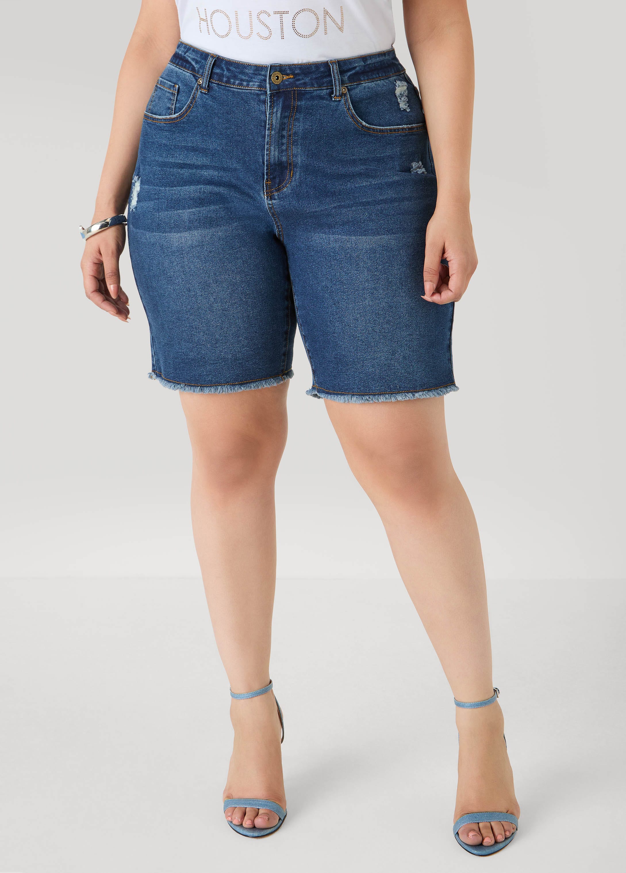 Fearless Distressed High Waist Denim Shorts - Image 5