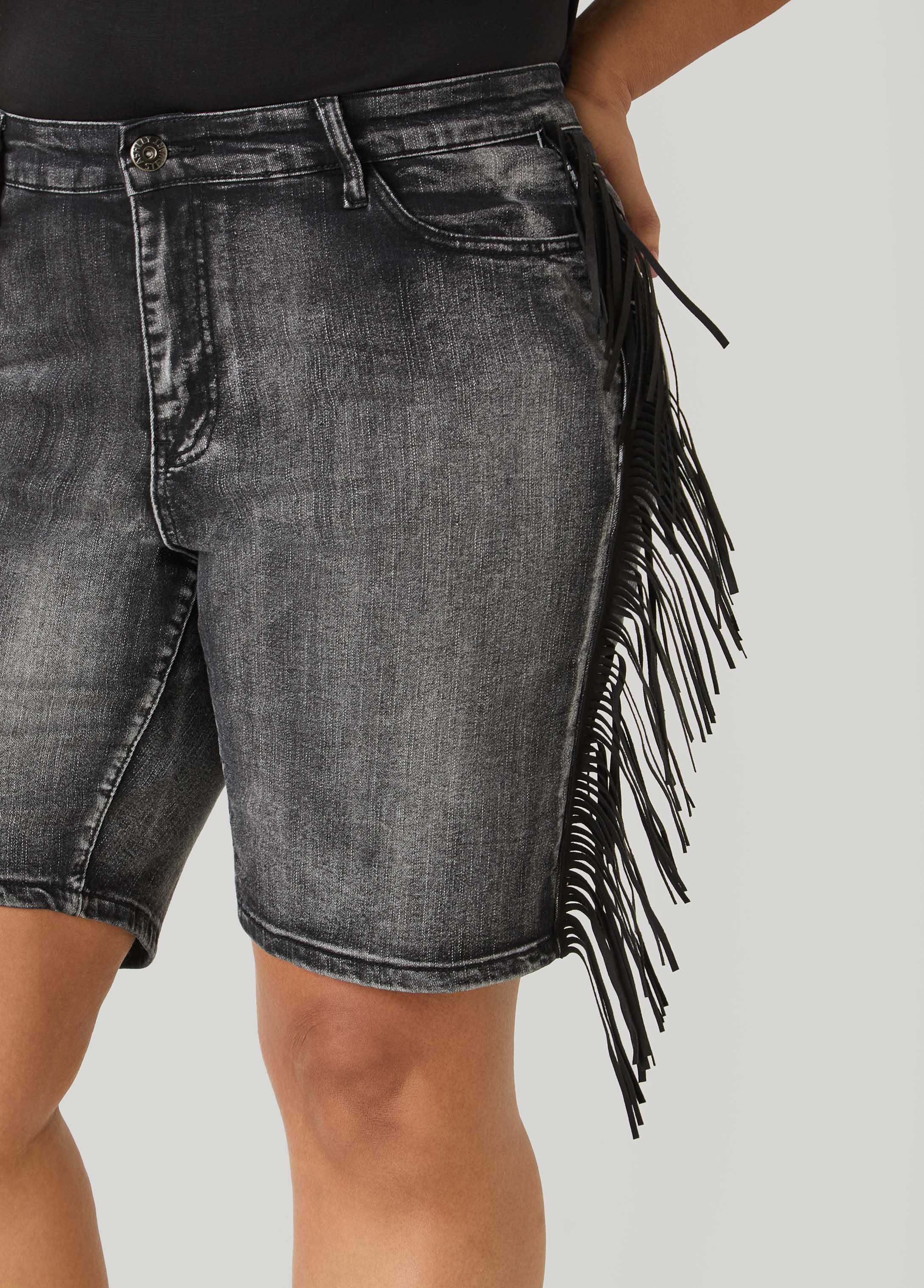 Fringed Denim Shorts - Image 3