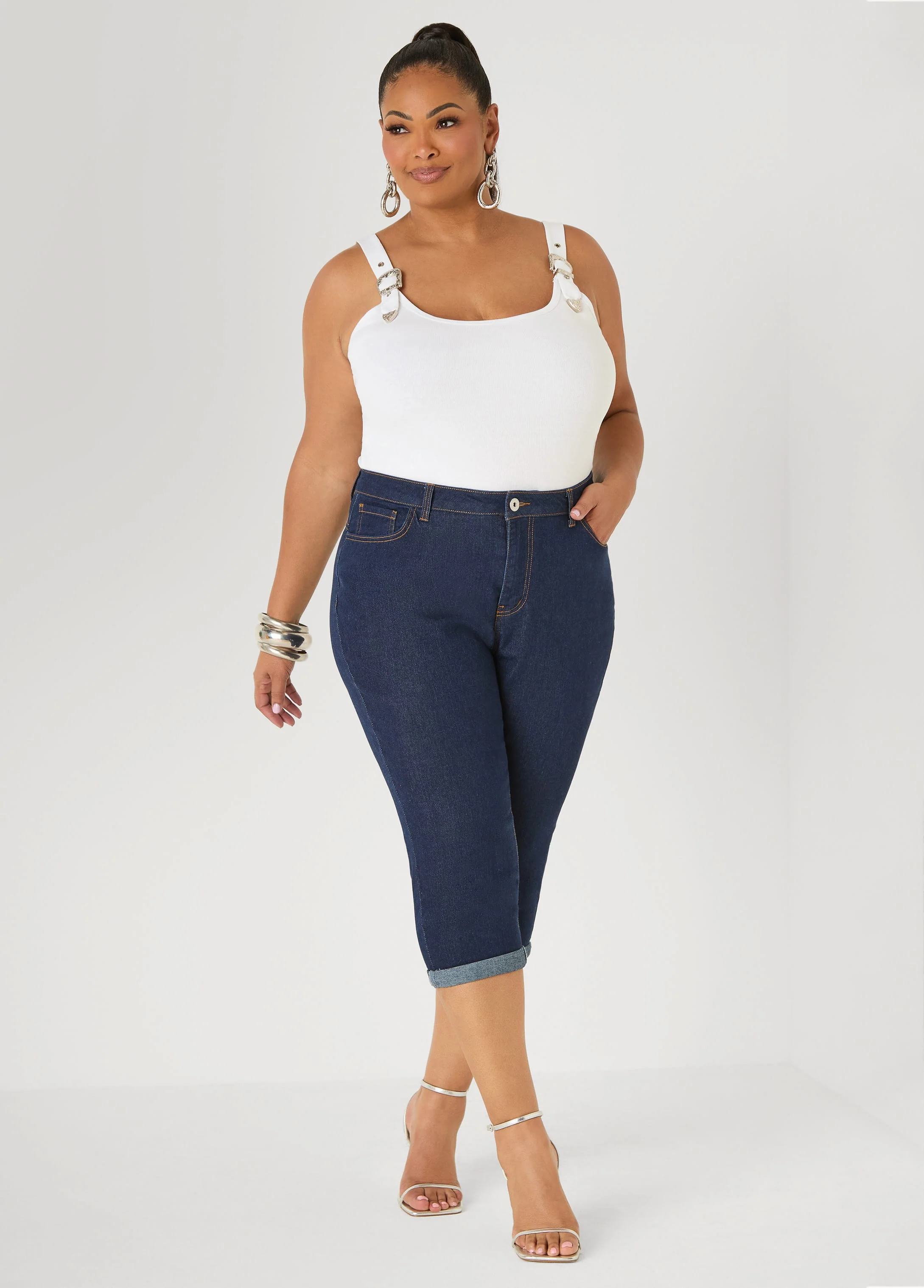 Cuffed Stretch Denim Capris - Image 10