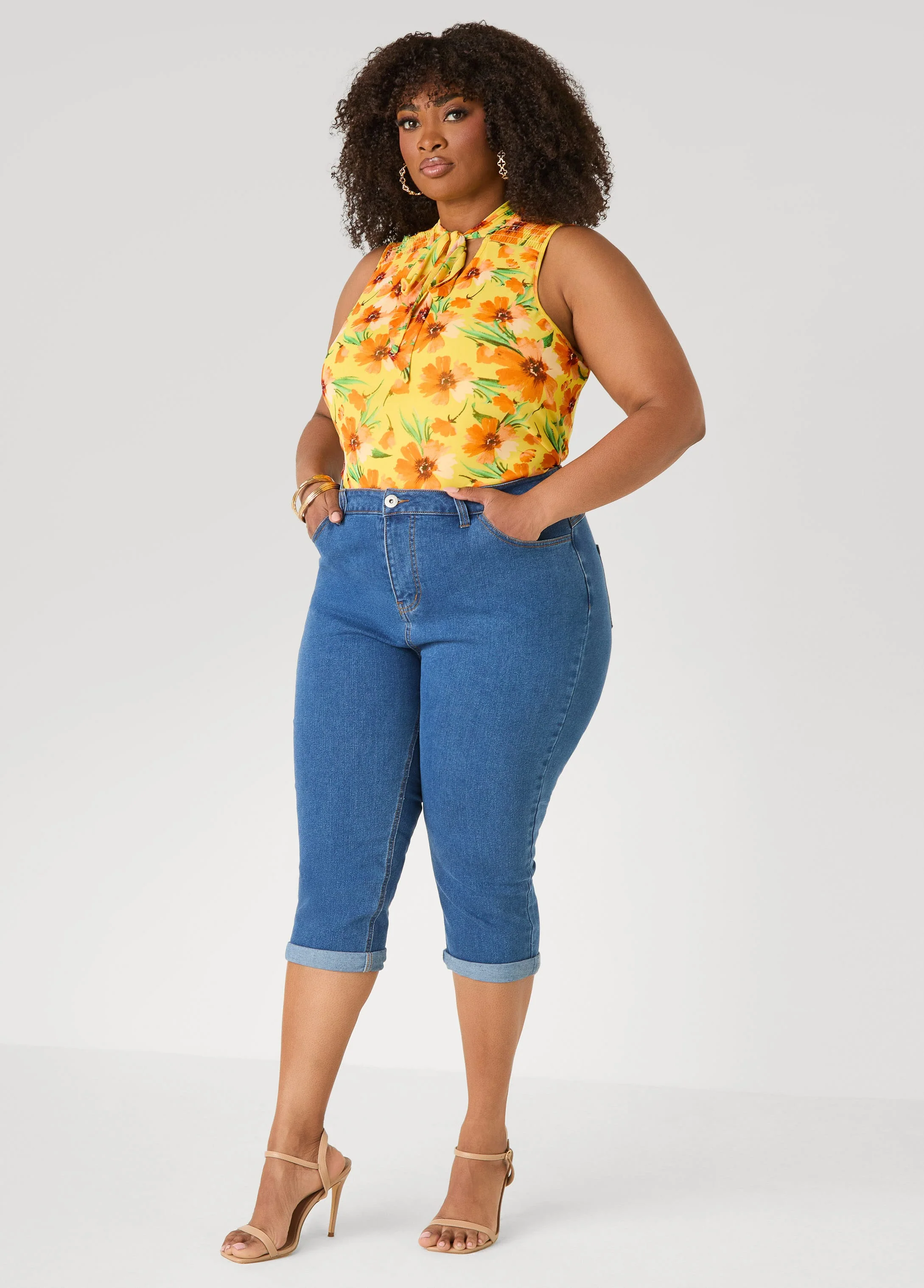 Cuffed Stretch Denim Capris - Image 3