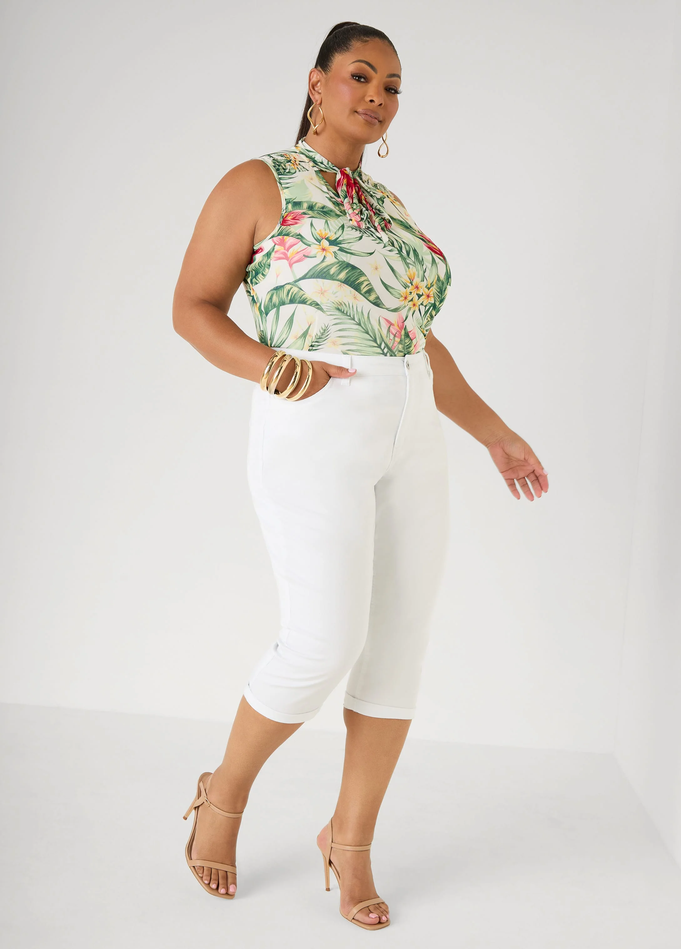Cuffed Stretch Denim Capris - Image 7