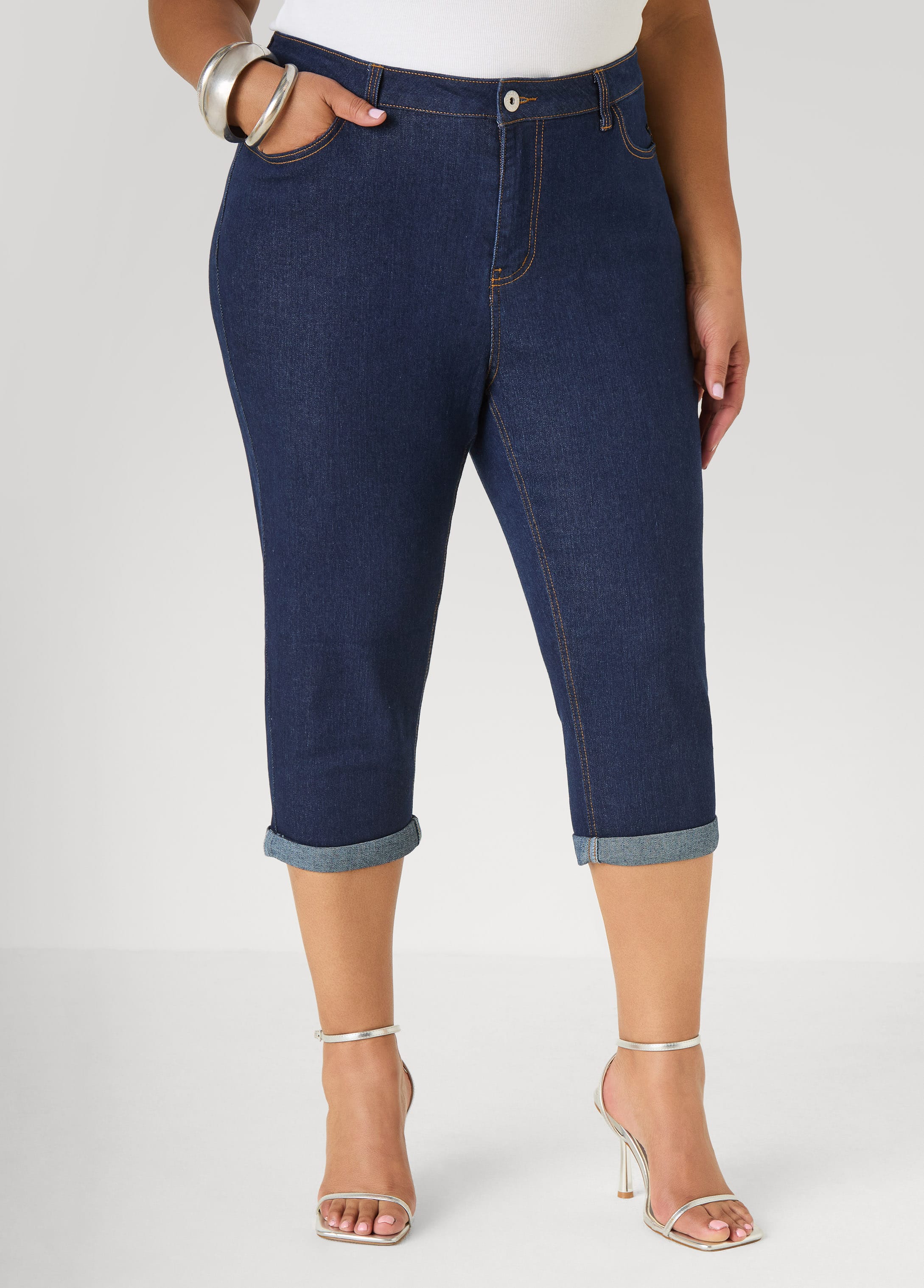 Cuffed Stretch Denim Capris - Image 8
