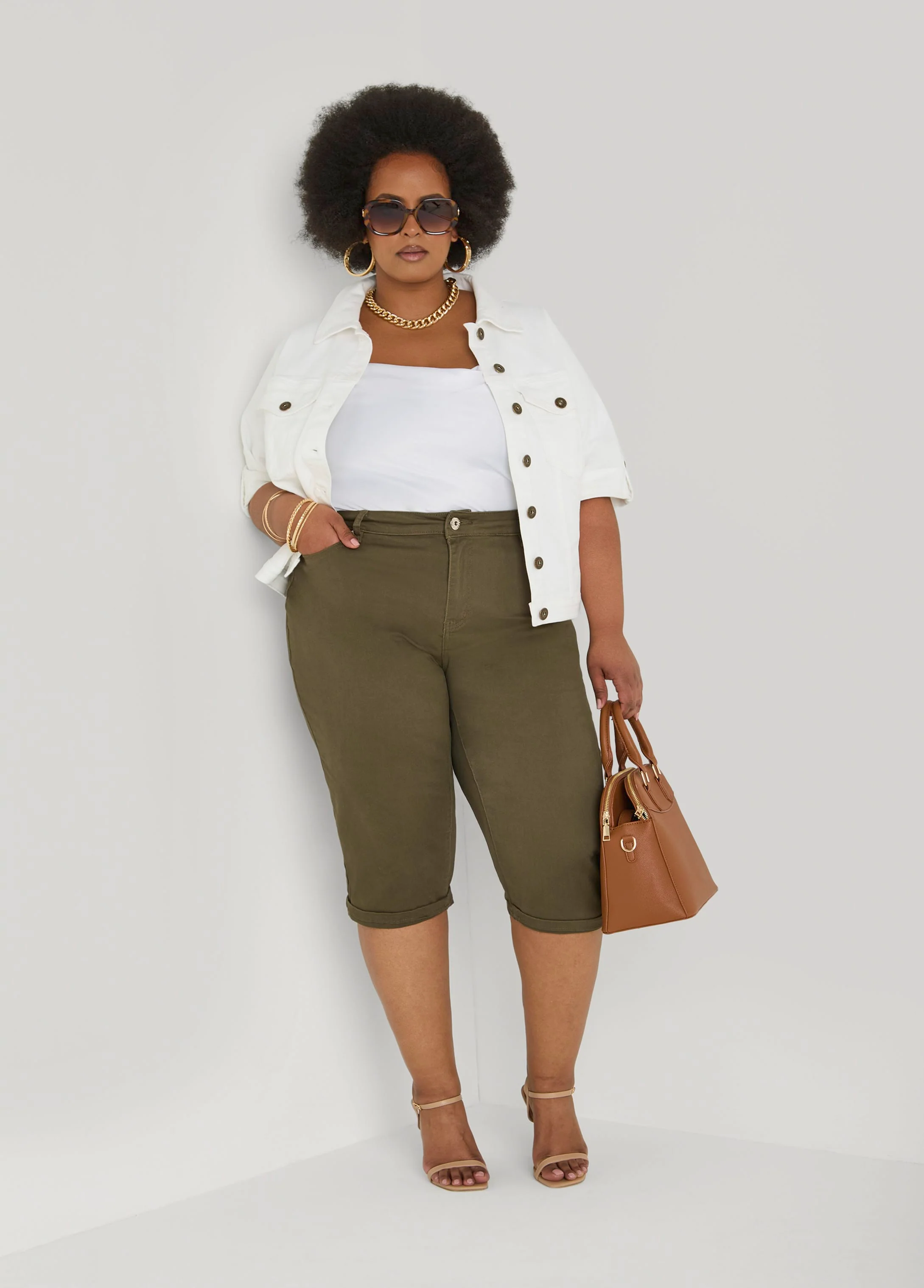 Cuffed Stretch Denim Capris - Image 3