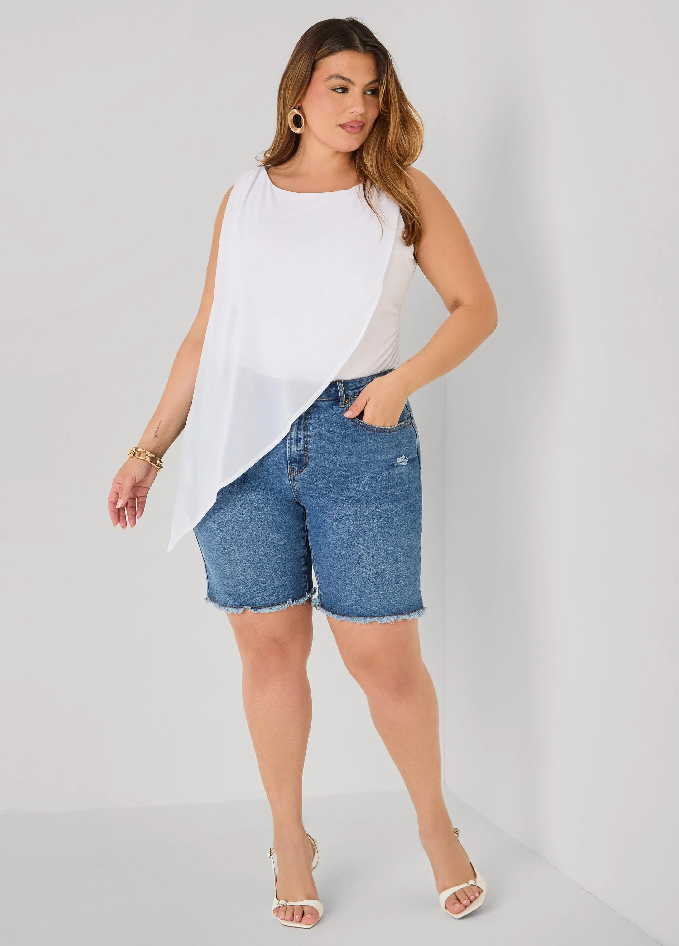Asymmetric Draped Mesh Top - Image 8