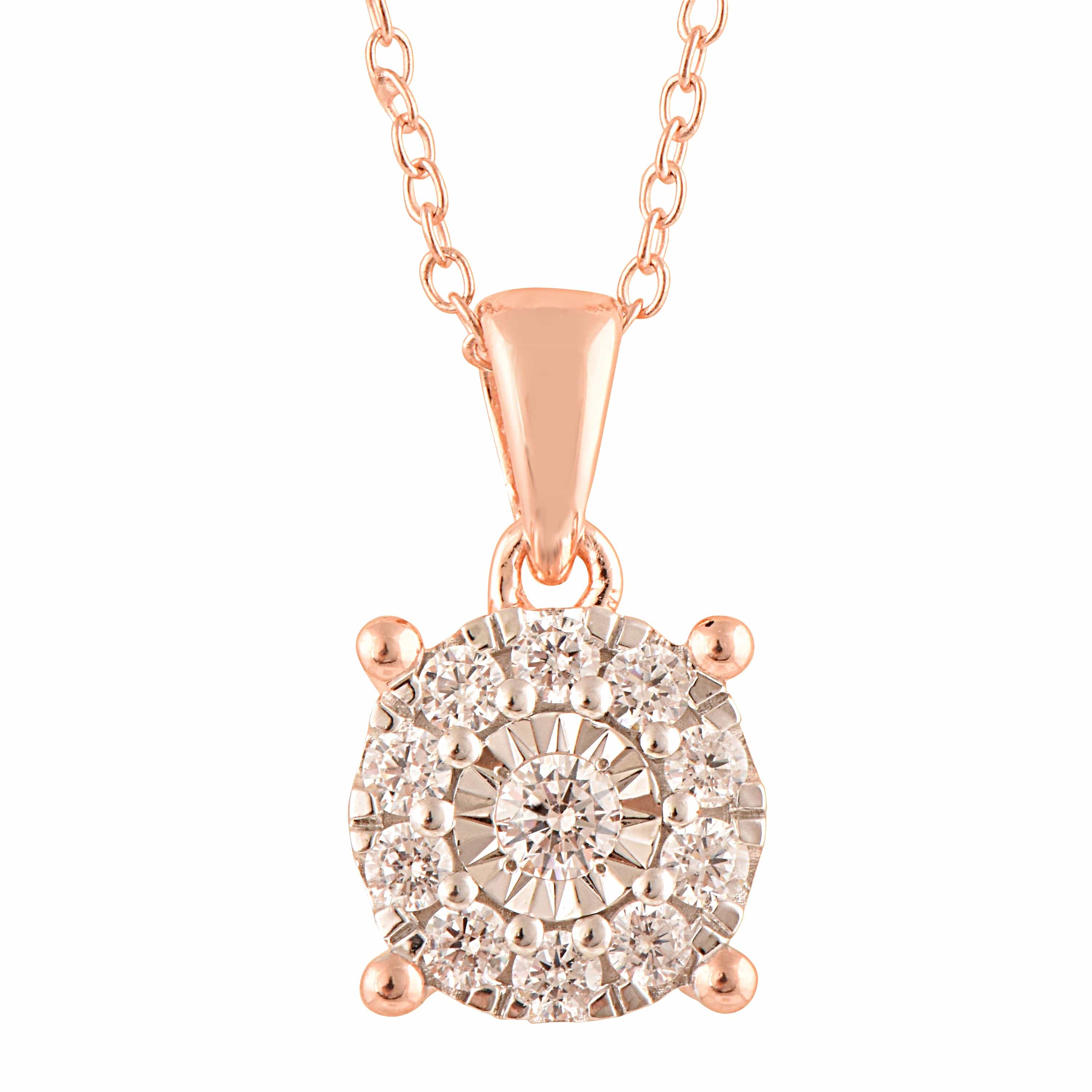 0.25 Carat Lab Grown Round Cluster Diamond Pendant Necklace In Rose Gold