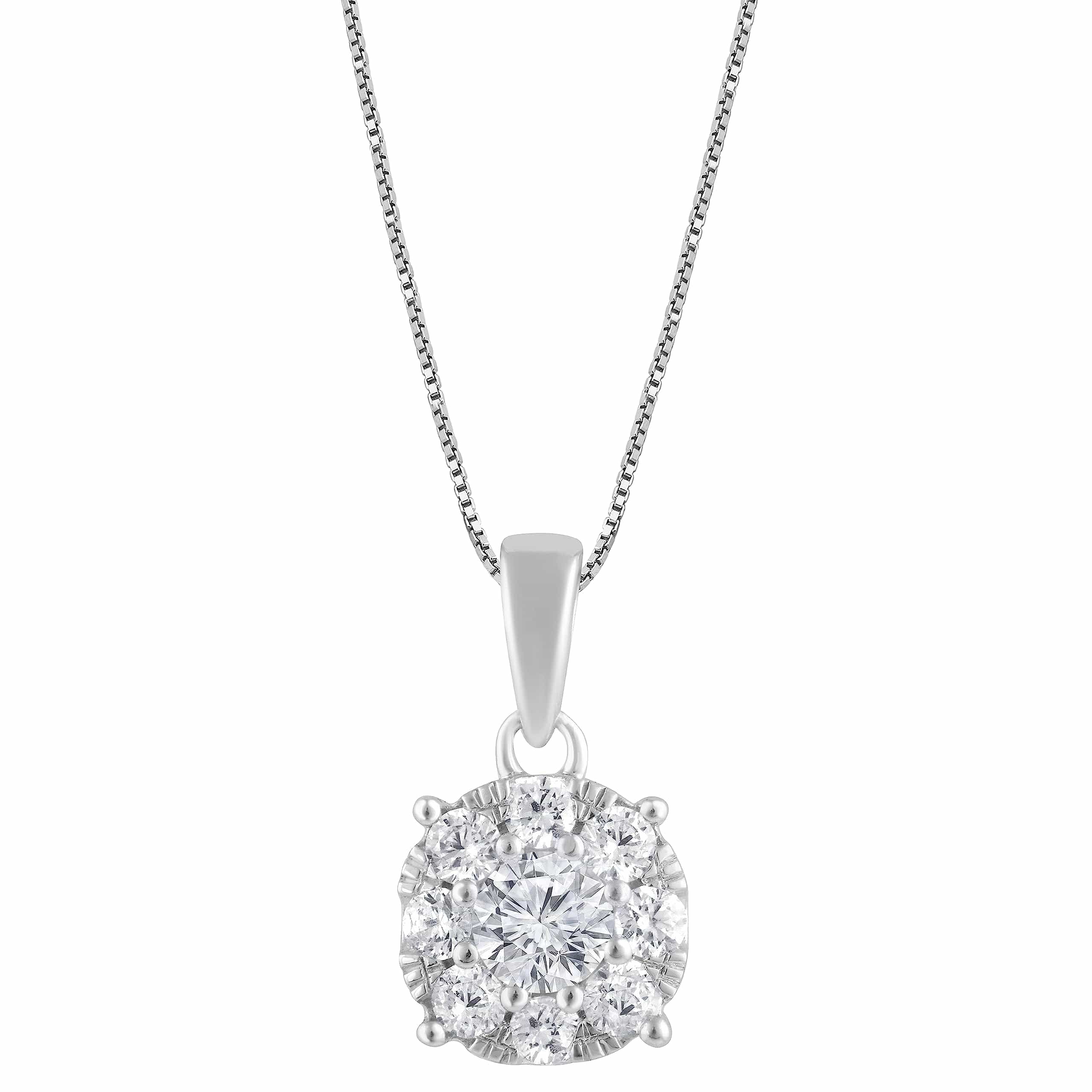 0.50 Carat Lab Grown Round Cluster Diamond Pendant Sterling Silver Necklace