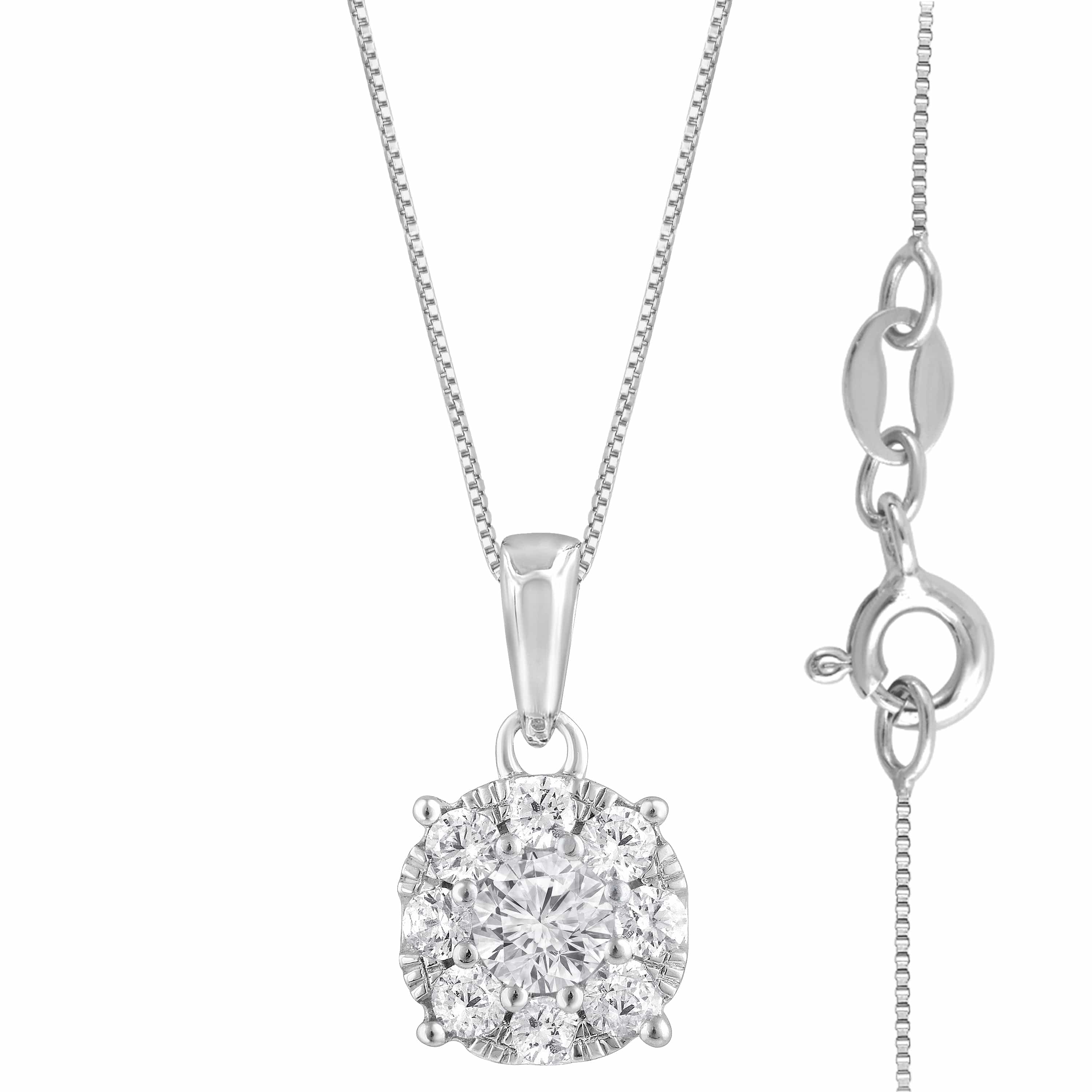 0.50 Carat Lab Grown Round Cluster Diamond Pendant Sterling Silver Necklace - Image 3