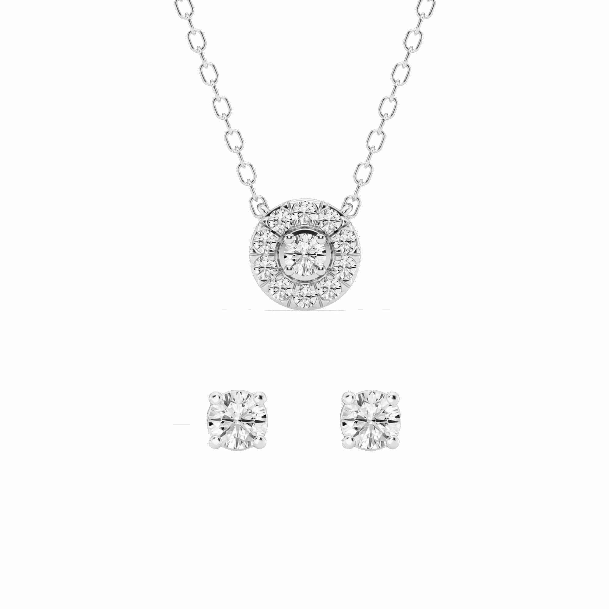 0.33 Carat Lab Grown Round Diamond Halo Necklace Set
