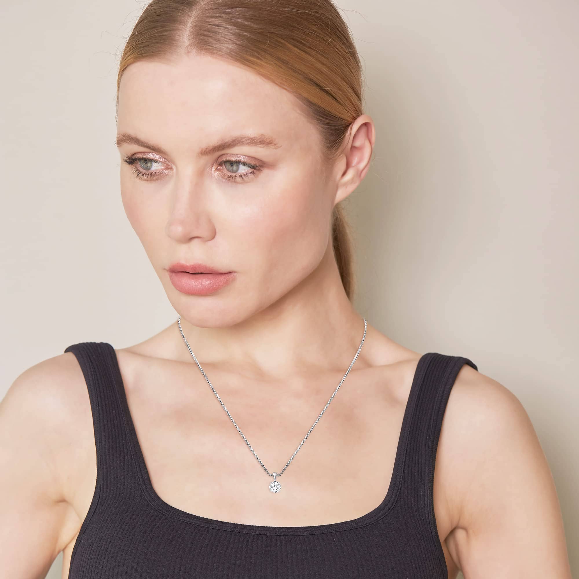0.75 Carat Lab Grown Round Solitaire Diamond Pendant Necklace In Sterling Silver - Image 3