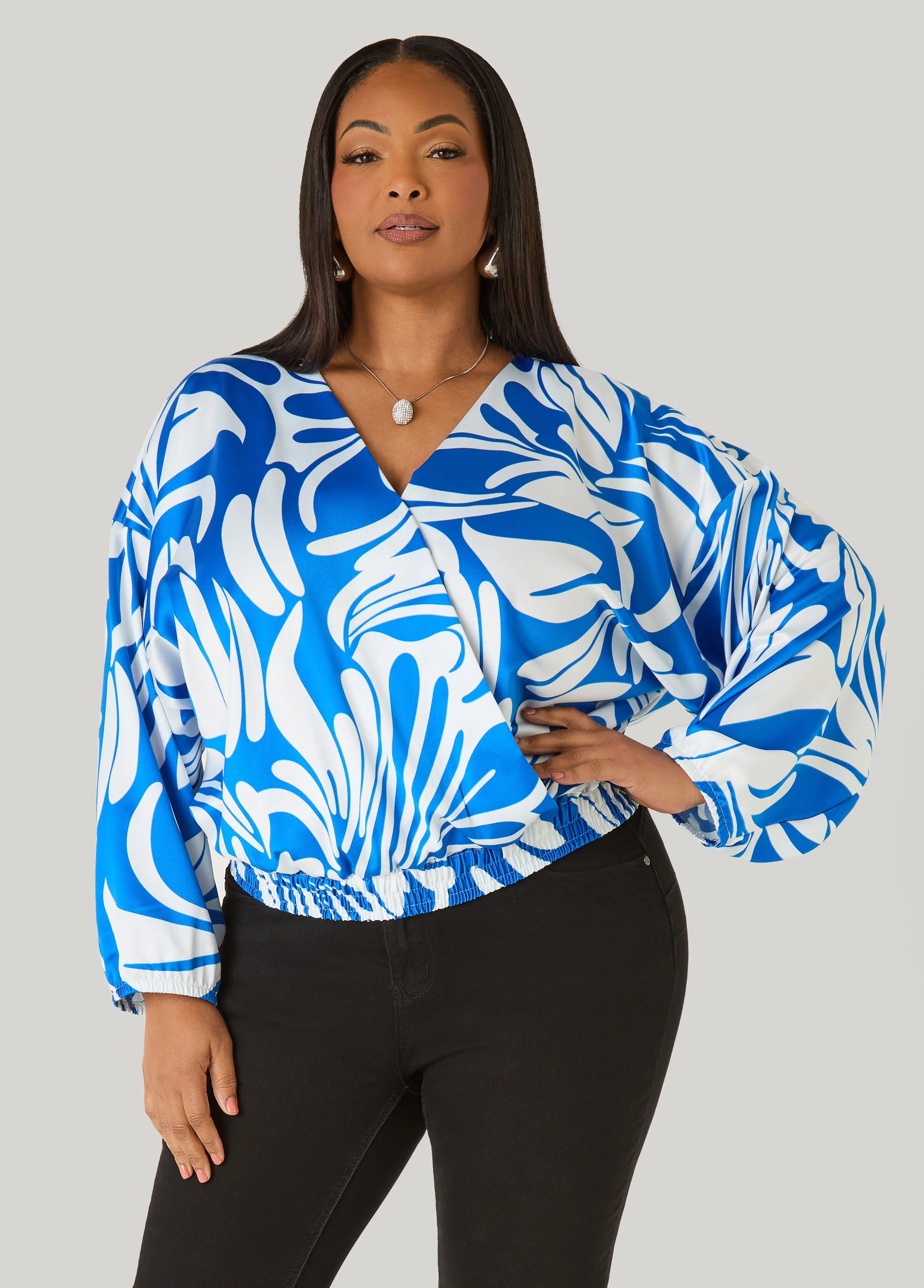 Leaf Print Faux Wrap Top - Image 4