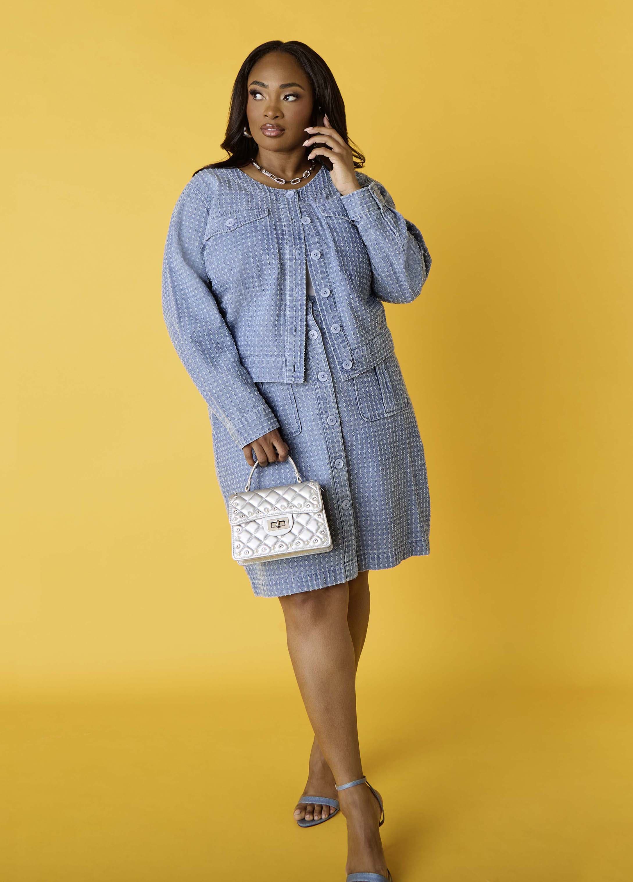 Textured Denim Cargo Skirt