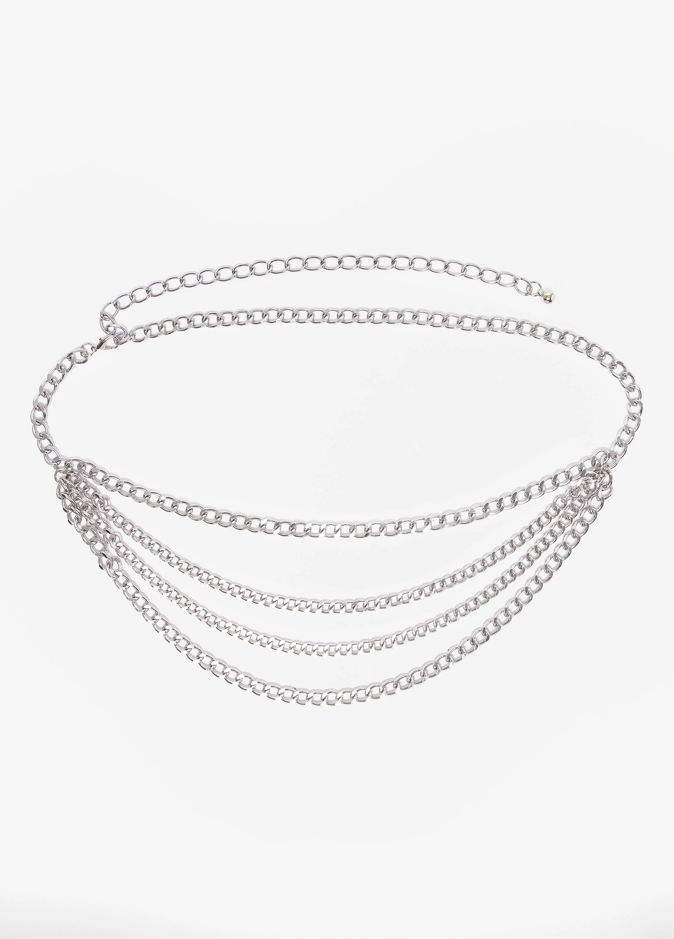 Layered Silver Tone Chain Belt - Image 3