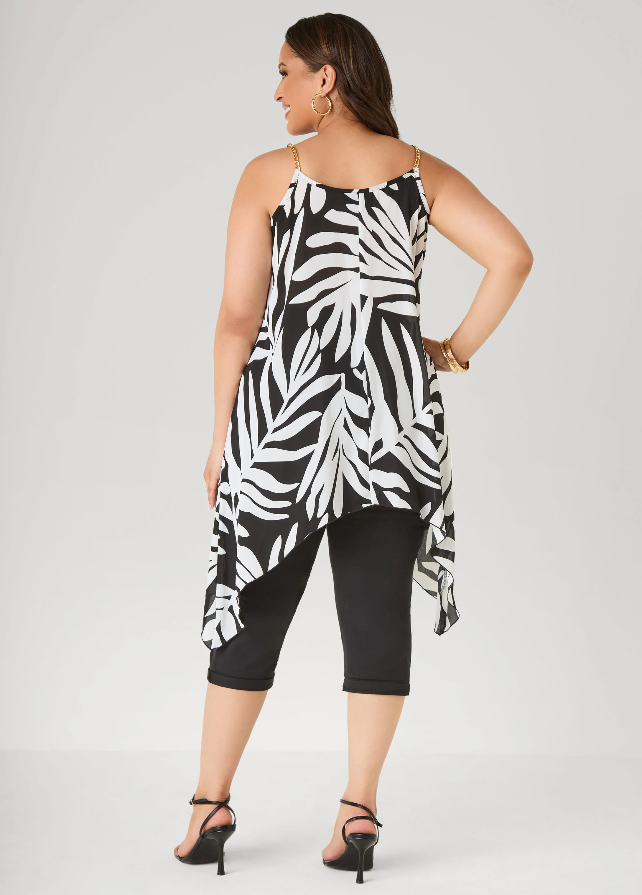 Chain Trimmed Leaf Print Top - Image 2