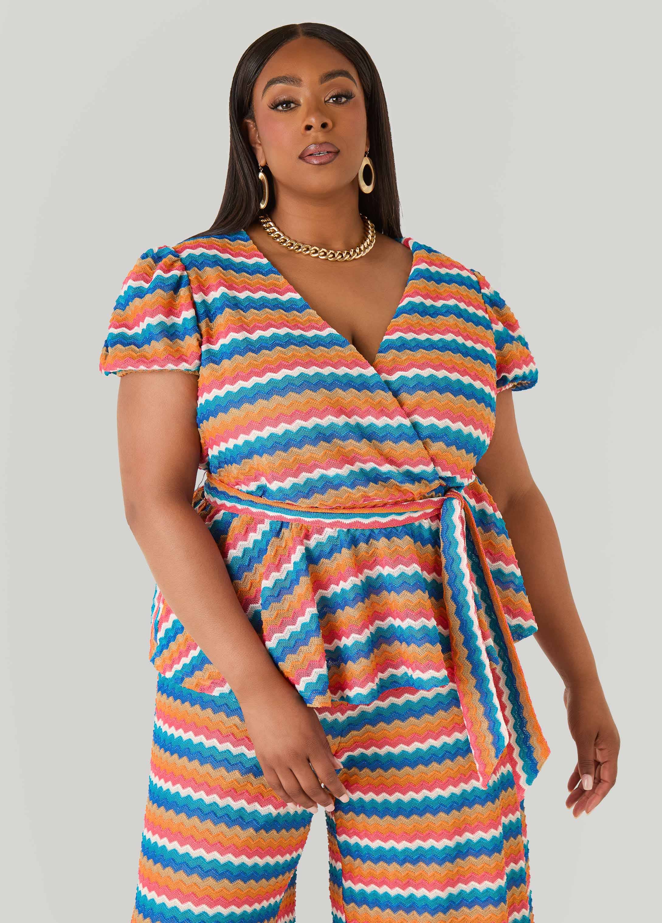 Chevron Knit Faux Wrap Top - Image 3