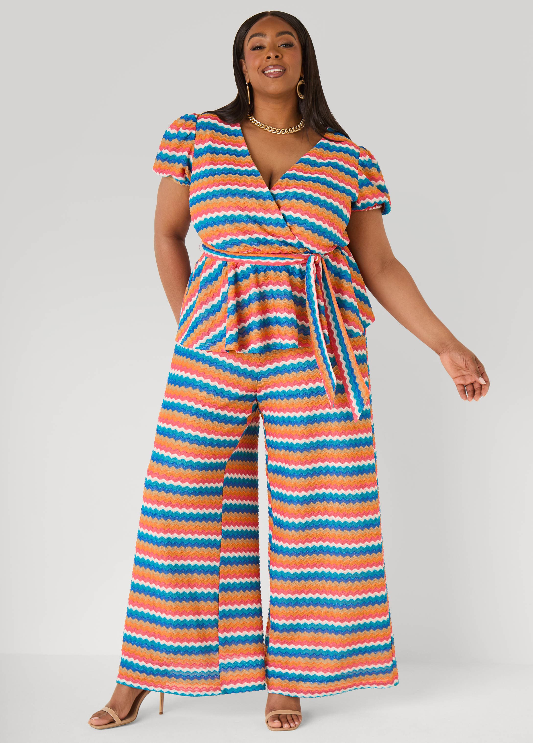 Chevron Knit Faux Wrap Top - Image 4