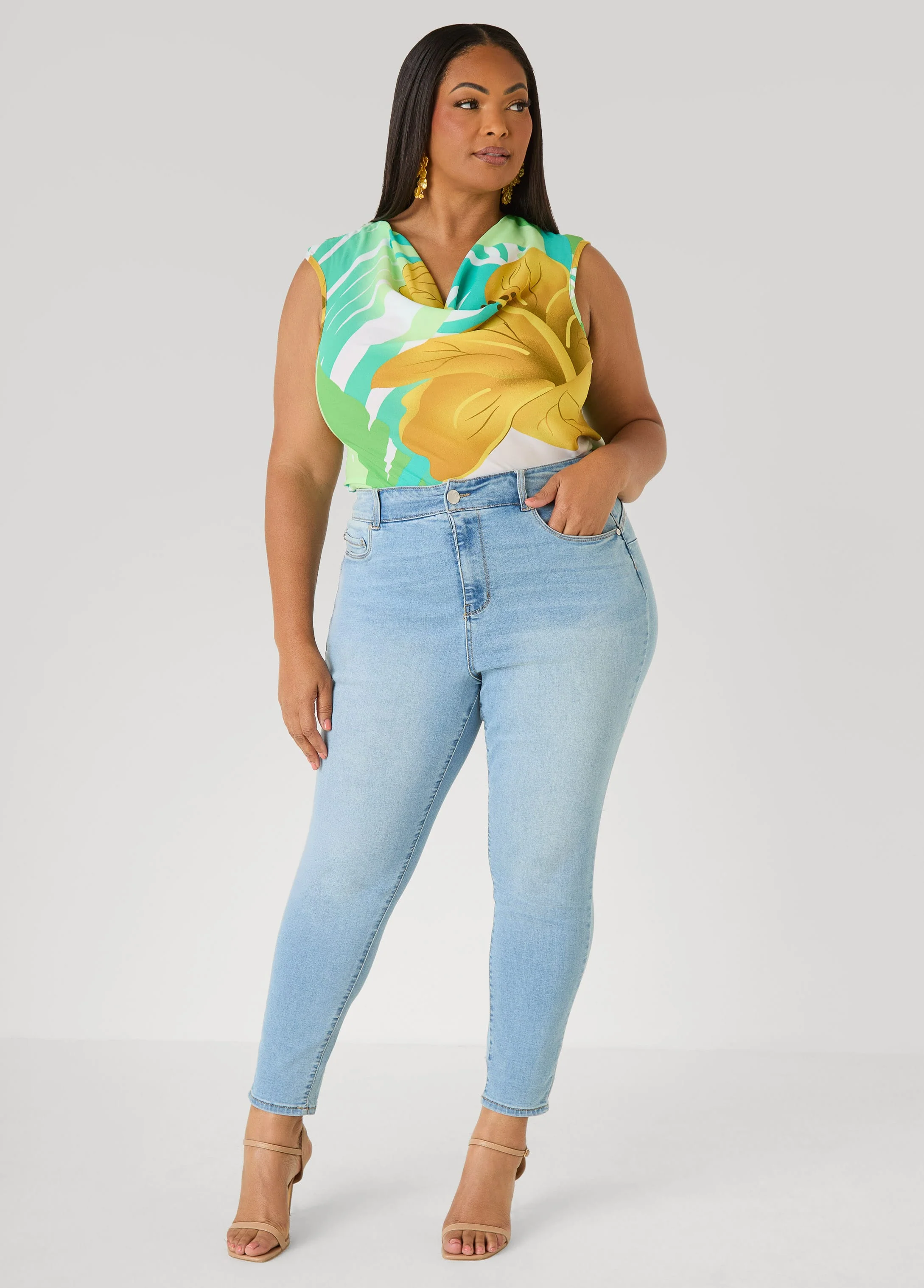 Leaf Print Cowl Neck Top - Image 3